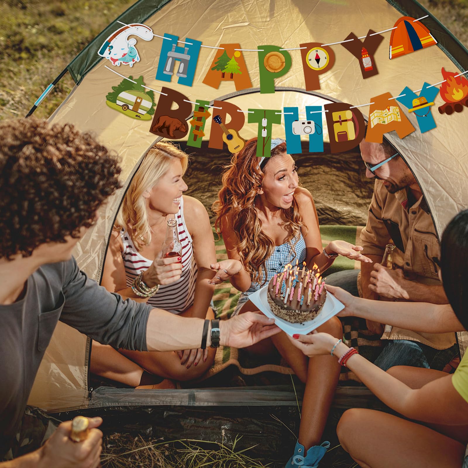 Camping Theme Happy Birthday Banner – Happy Camper Party Decor For Indoor/Outdoor - View #9