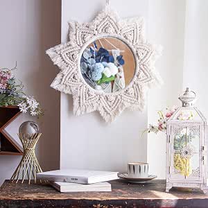 Small Macrame Boho Round Wall Mirror for Apartment & Rental Home