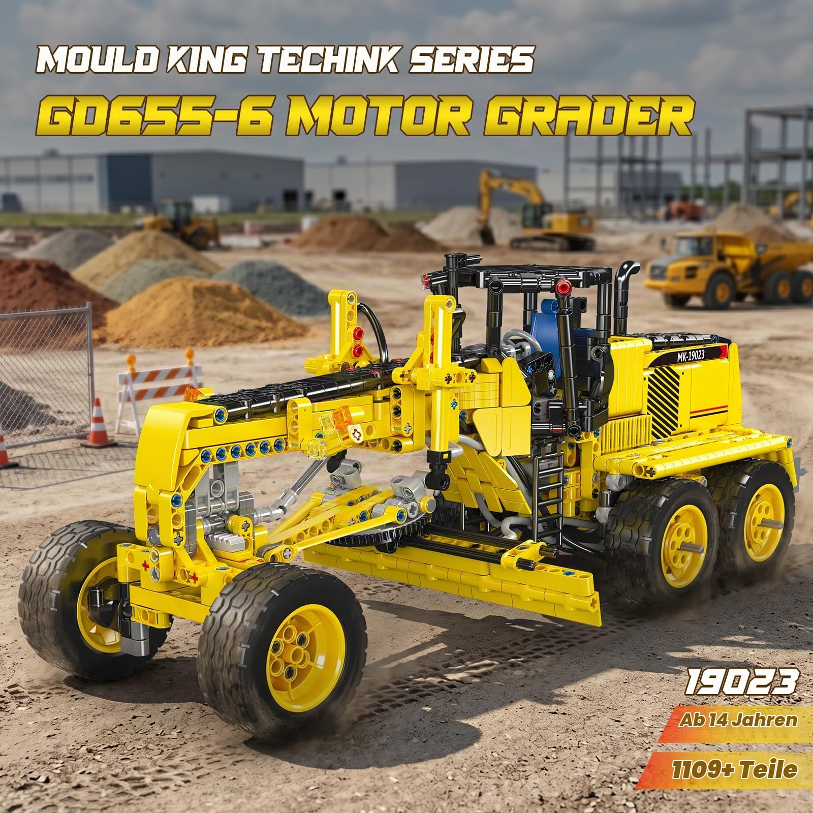 Mould King 19023 Grader-Bausatz – Über 1109 Teile | Pneumatisches Baufahrzeug – Geeignet für Erwachsene und Jugendliche ab 14 Jahren