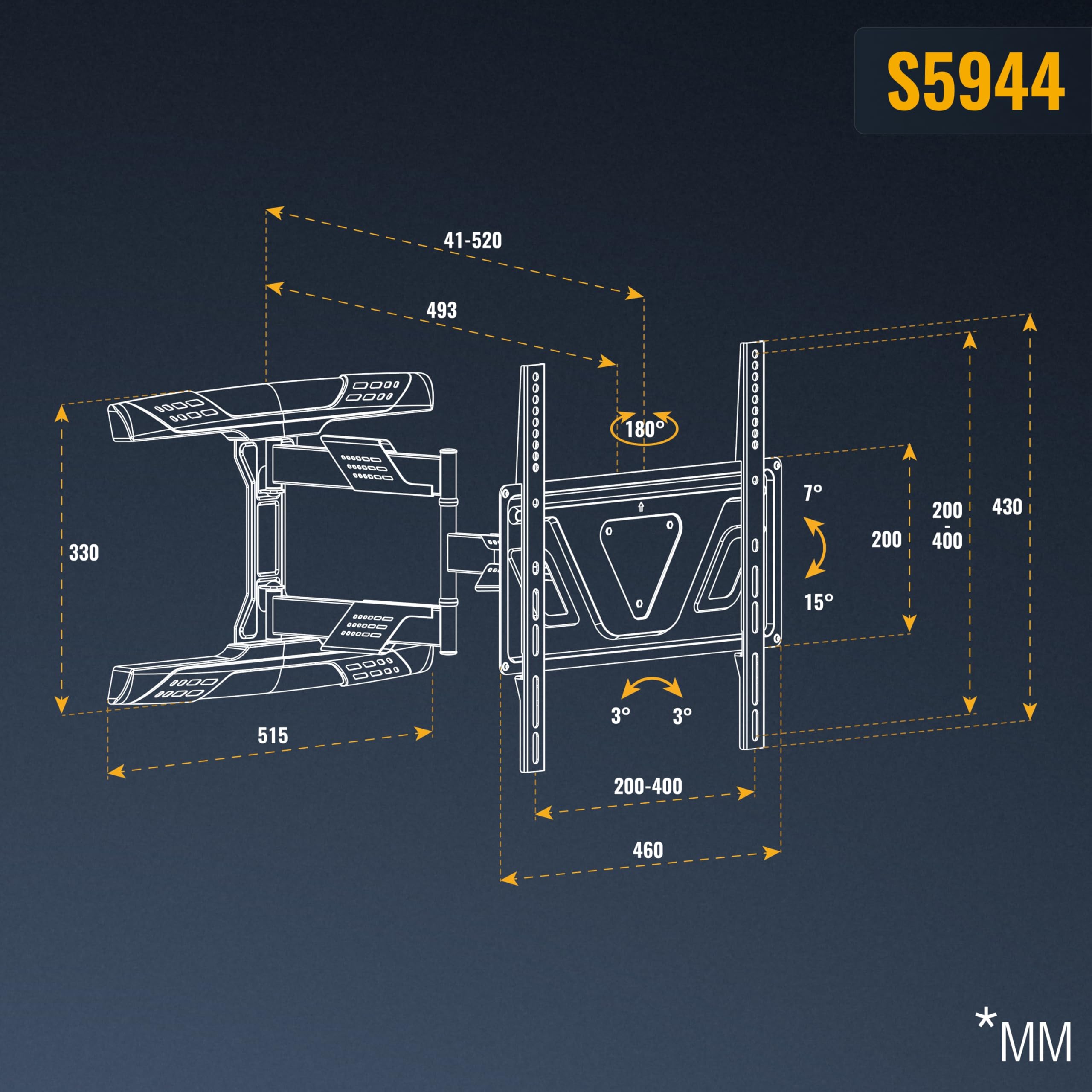 RICOO S5944 Supporto TV da parete Staffa TV 32-55 pollici per 32 42 43 50 55 pollici girevole inclinabile fino a 30 kg max VESA 400x400