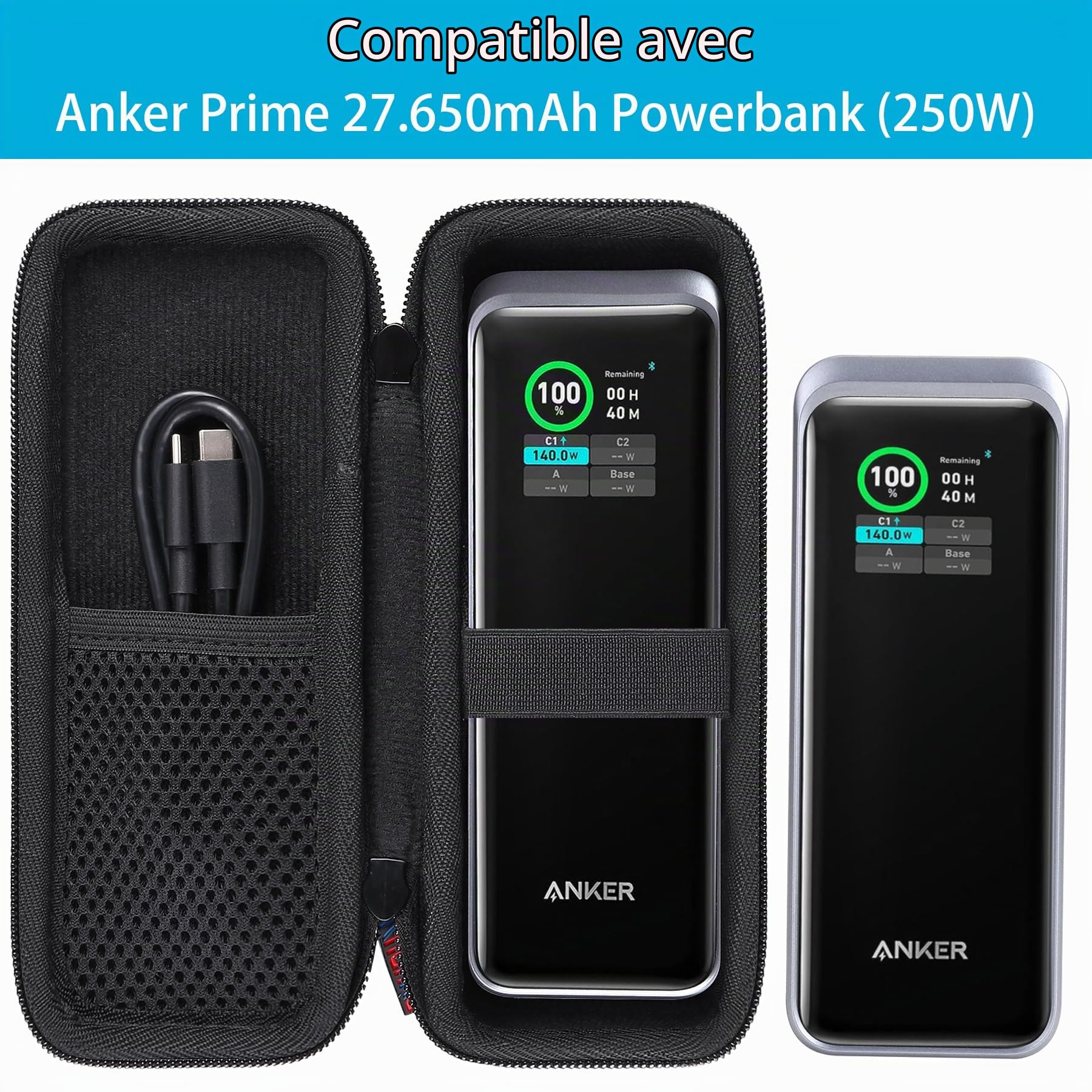 Khanka Étui pour Anker Zolo 25,000mAh/Prime 27,650mAh Batterie Externe | Compatible avec Anker Zolo Power Bank 25,000mAh(165W)/Prime 27,650mAh Power;Étui Rigide de Rangement,Noir,Étui uniquement