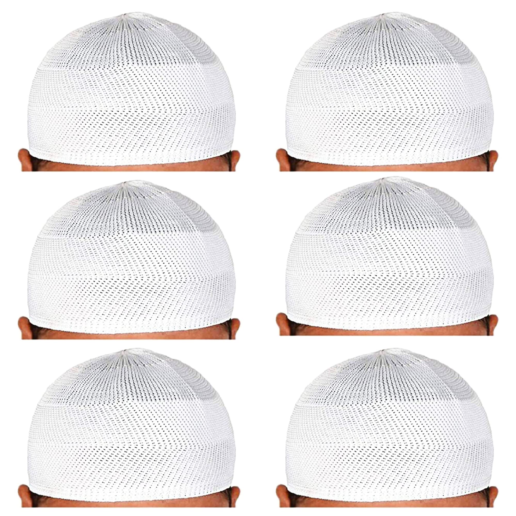 Islamic Prayer Kufi Muslim Cap for Men or boy namaz topi for namaz (6 Cap) White-image-31