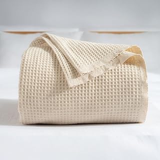 100% Pamuk Pike Yatak Örtüsü Waffle Dokuma - Tek Kişilik ve Çift Kişilik 4 Mevsim Dekoratif Hafif Yumuşak Pikeler (Natural Krem, Çift Kişilik Pike 200x240 cm)