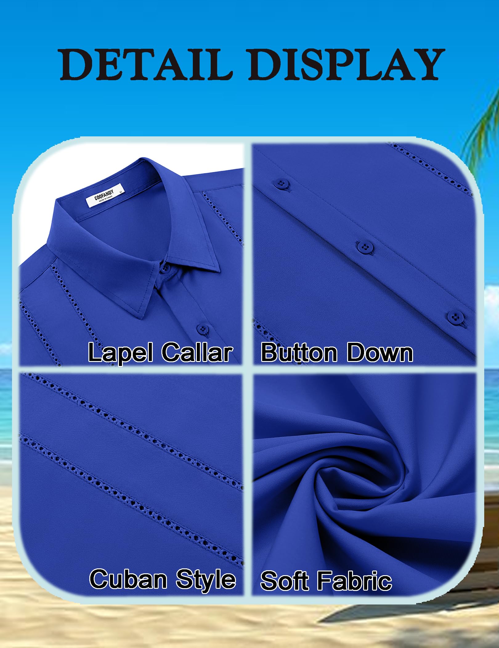 COOFANDY Chemise cubaine Guayabera à manches courtes boutonnée pour homme