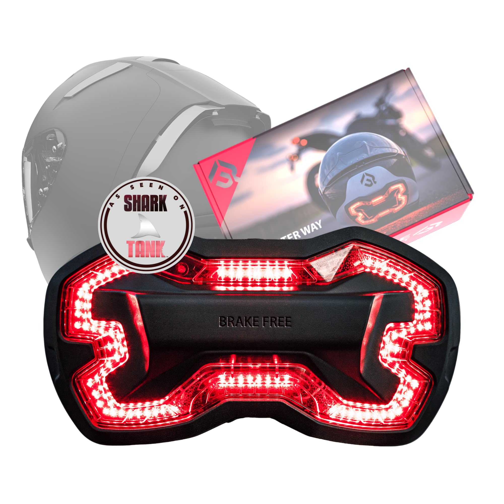 Brake Free Helmet Light - Smart Wireless Motorcycle Lights- Weatherproof LED Motorcycle Helmet Light - Lightweight & Aerodynamic Design - Smart Brake Detection - Single Button Operation - Black