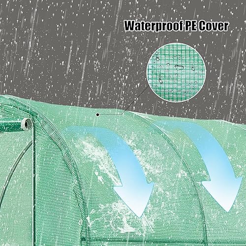 Miniatura 5 de Invernadero de 10 x 10 x 7 pies, invernadero al aire libre con ventanas de pantalla y puerta con doble cremallera, casa verde portátil impermeable