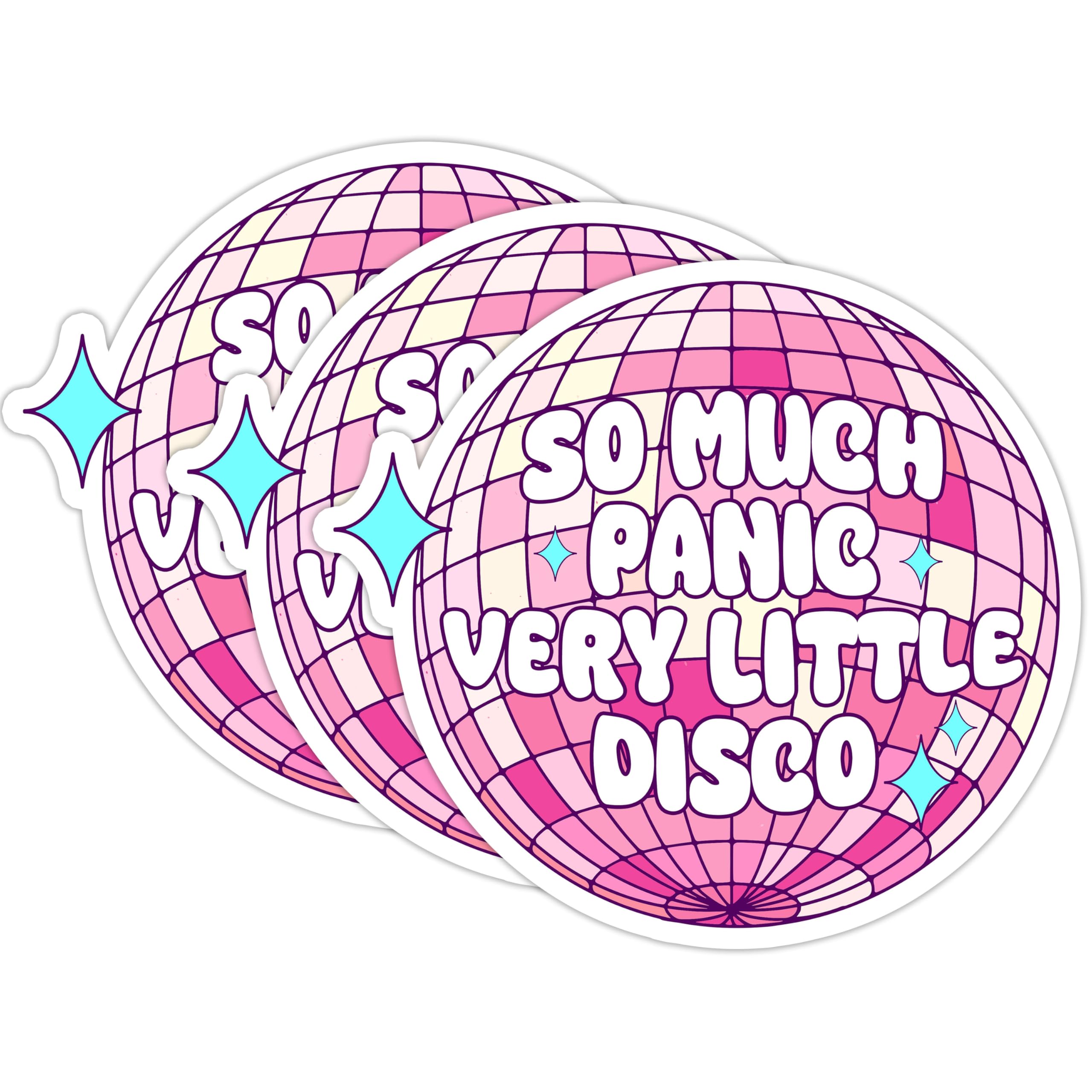 Set 3Pcs So Much Panic Very Little Disco Sticker Anxiety Mental Health Bookish Funny Kindle Hard Hat Waterproof 3 Inches Die-cut Vinyl Sticker for Water Bottle Laptop Phone for Friend Coworker Dad Mom