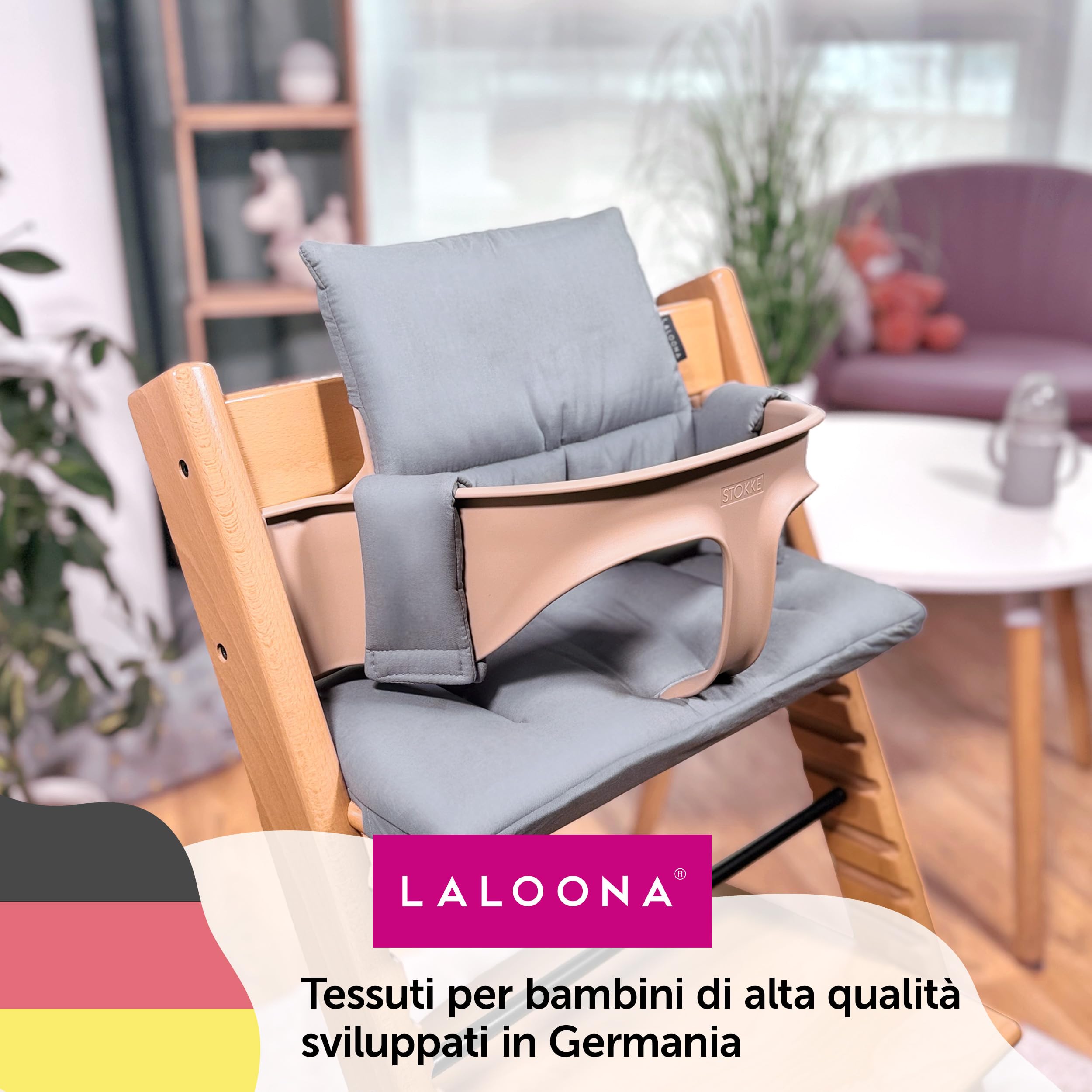 LaLoona Cuscino Seduta per Seggiolone Stokke Tripp Trapp - Cuscino Per Stokke Seggiolone Pappa 2 Pezzi, OEKO-TEX Standard 100, Lavabile in Lavatrice - (Grigio, Rivestito)