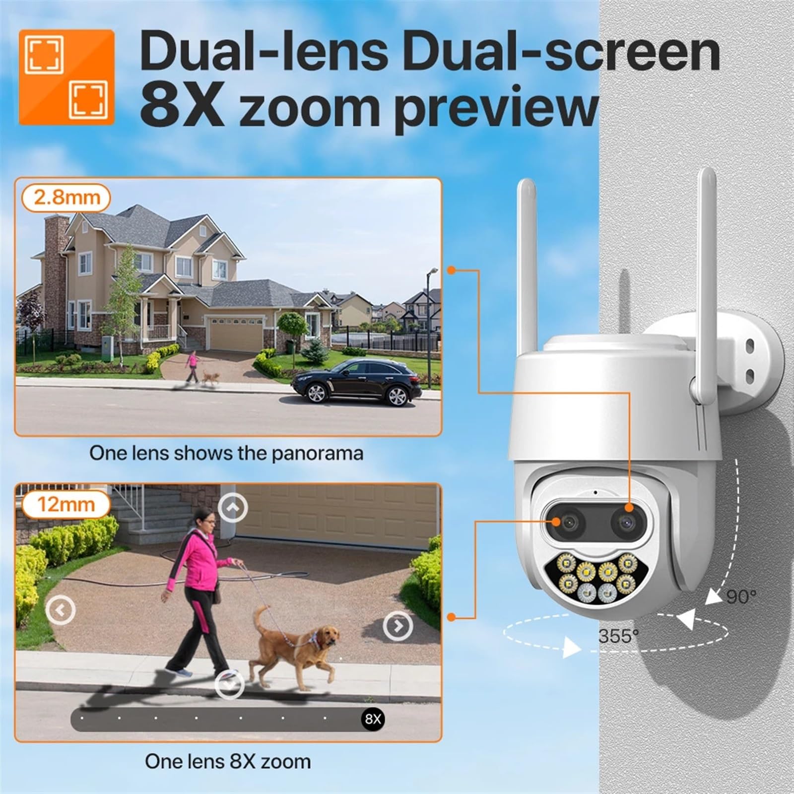 Kamera bezpieczeństwa, Kamera IP 8MP 4K PTZ Zewnętrzna 8-krotny automatyczny zoom Wi-Fi CCTV AI Human Detect Nadzór wideo(8MP With 32GB)