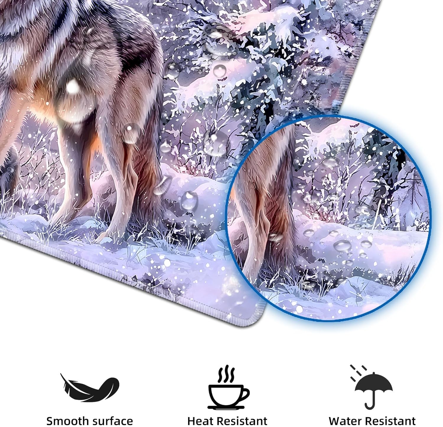 Large Desk Mat With Stitched Edges - A Family of Wolves Office Pad, Anime Gaming Mouse Pad, Extended Keyboard Mat, 31.5x11.8 Inch Waterproof Writing Pad for Office and Home