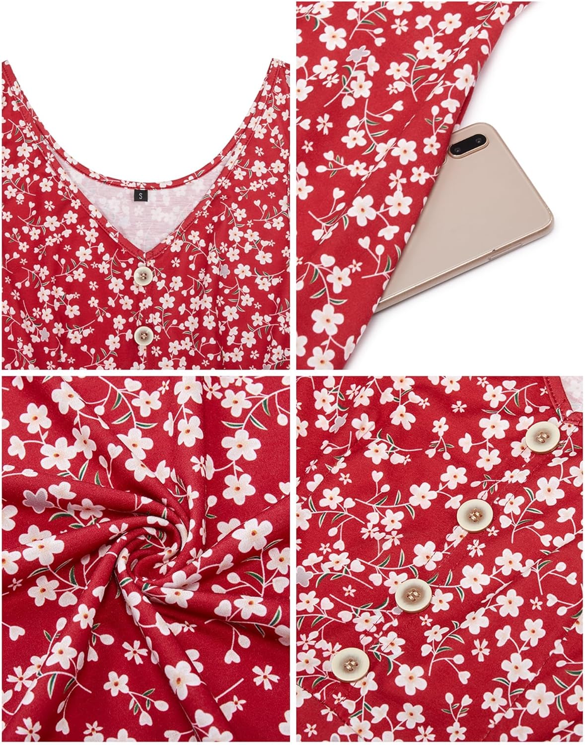 II ININ Women's 2025 Sundresses Casual Summer Tank Dress V Neck Sleeveless Button Down Midi Floral Beach Dress with Pockets - Image 5