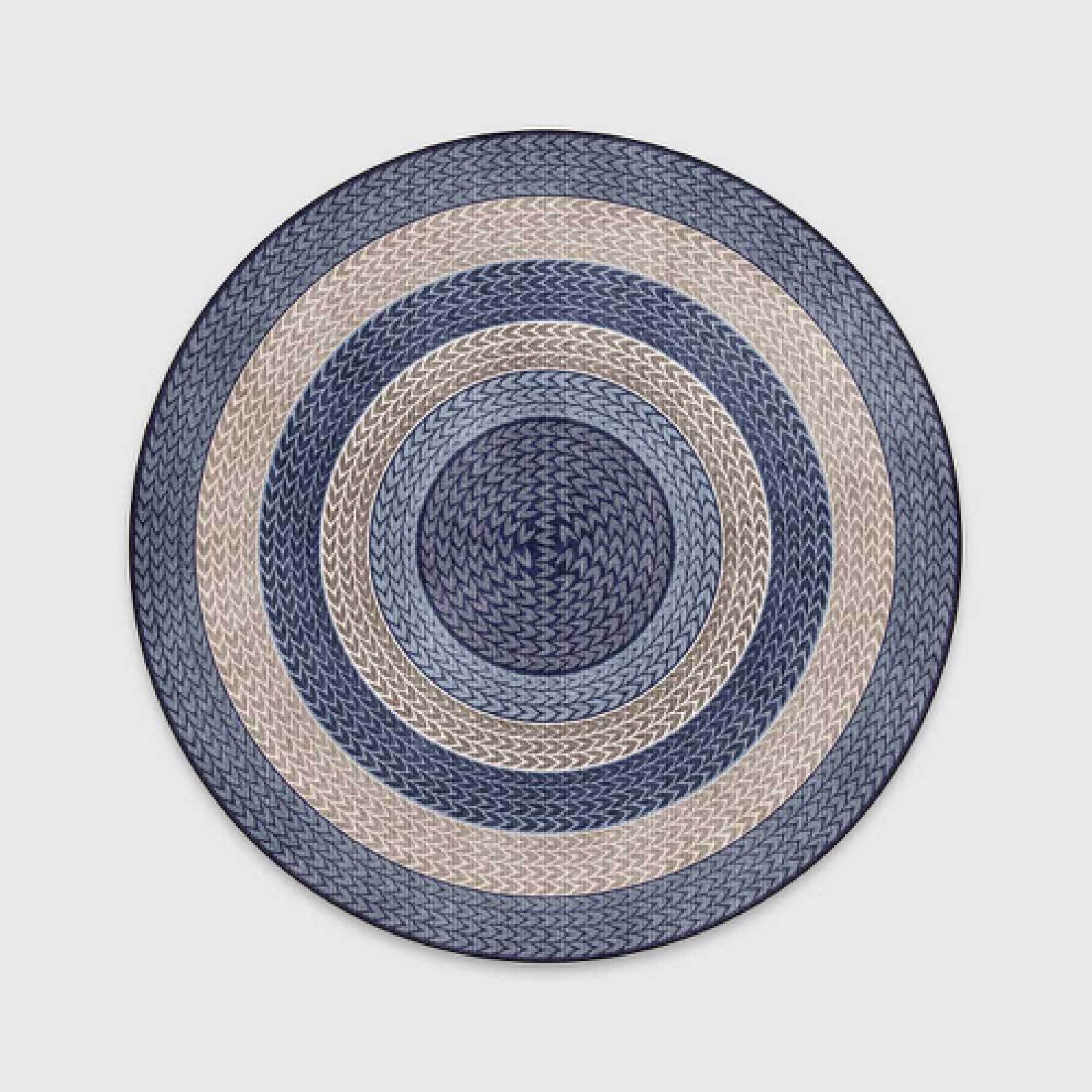 Rururug Alfombras Salon Grande Moderna Redonda Cuerda Trenzada de imitación Multicolor de Moda Azul Oscuro Alfombra Antideslizante Junto A La Cama para Niños ø 120CM