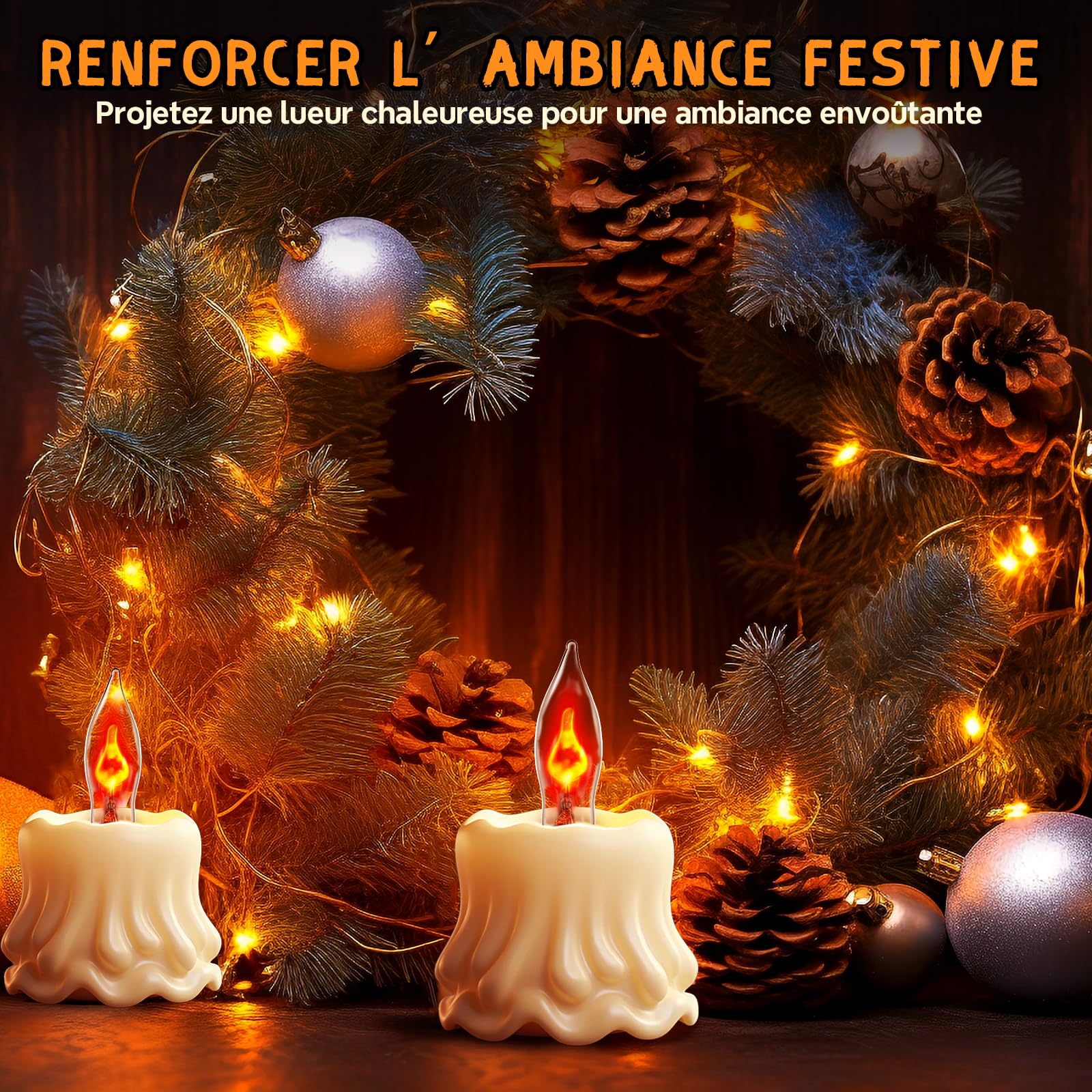 E10 ampoule Décoratives Bougie Clignotante, Bougie Supérieure Effet de Flamme Blanc Chaud E10 pour Décoration de Noël (Lot de 2)