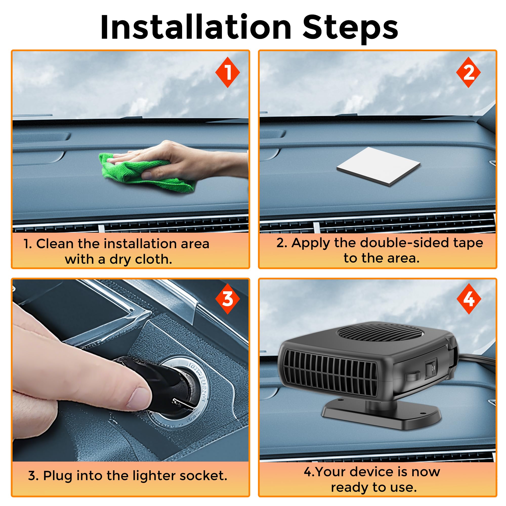 2 in 1 Riscaldatore 12V per Auto 200W: Portatile Stufetta per Auto 12 Volt Ventola di Riscaldamento Sbrinatori Demister per Parabrezza con Spina Accendisigari per Auto, Camper, Taxi, Autobus, SUV