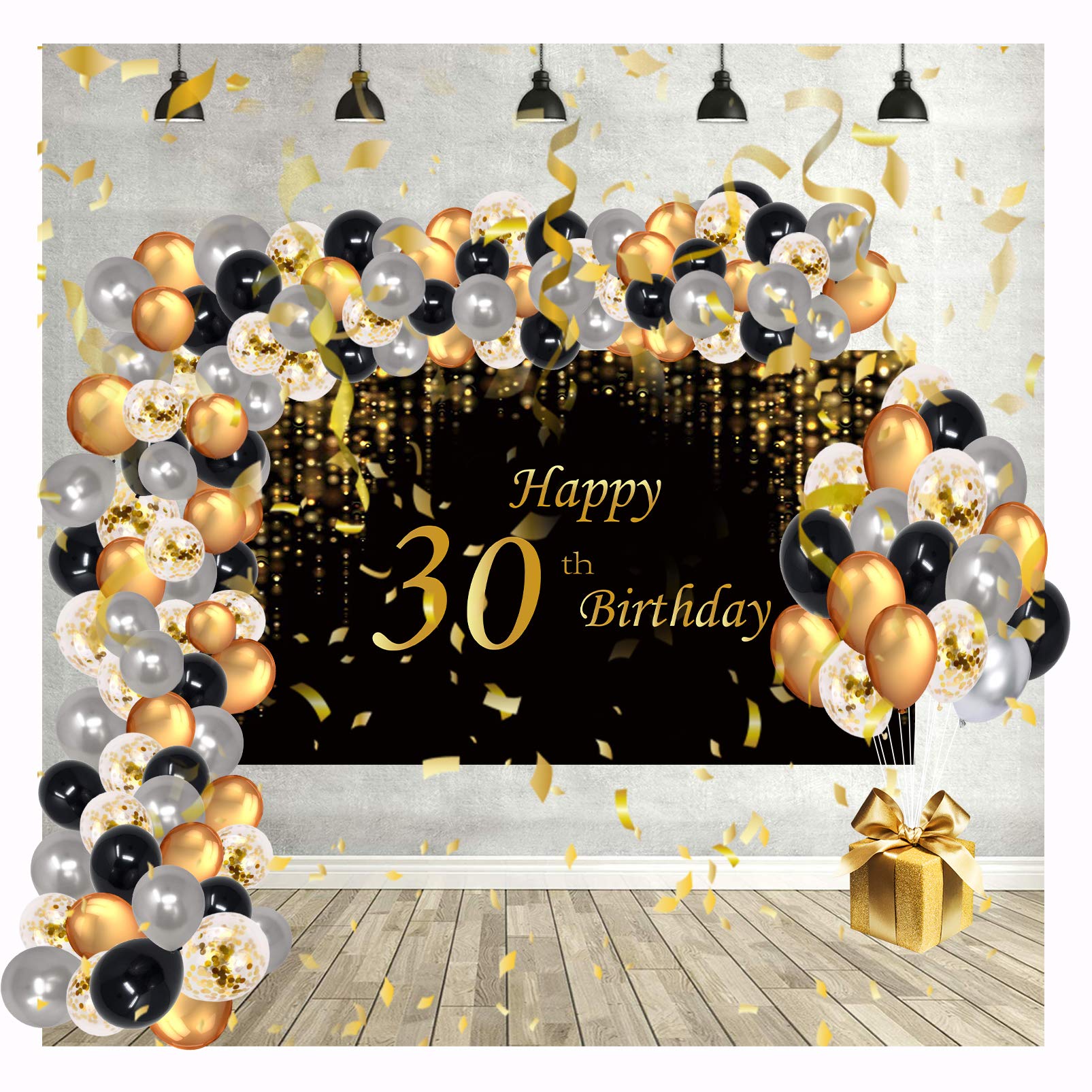 Tarjeta Cumpleaños 30 Años Premium – Diseño Globos Dorados Y Negros – Con Sobre, Para él O Ella