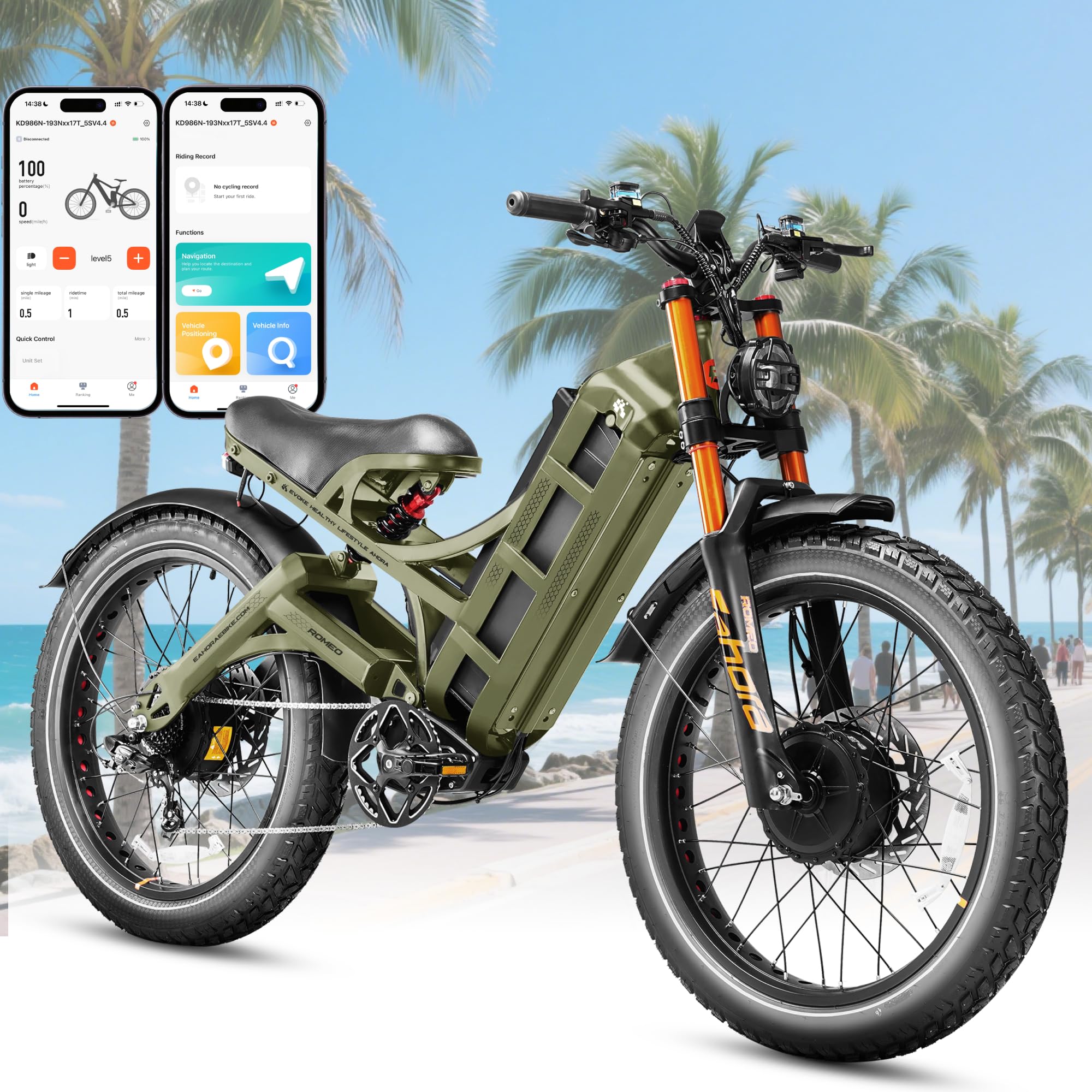 eAhora Romeo Pro 3/2 [2025] 46-50 Mph Electric Bike for Adults, Peak 5600W Dual Motor Ebike, 60V 80Ah 250 Miles Long Range E Bike, 26”*4.0 Fat Tire Air Full Suspension Off-Road E-Bike