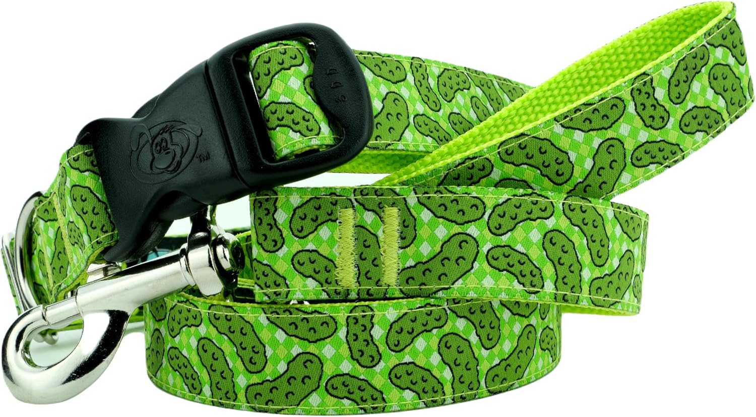 Dill Pickle Dog Collar + Leash Gingham Pickle Dog Collar + Dog Lead with Pickles 3 Dirty Dawgz 1" Wide for Medium Large and X-Large Dogs 1" Wide (Medium 1" (14"-22" Neck))