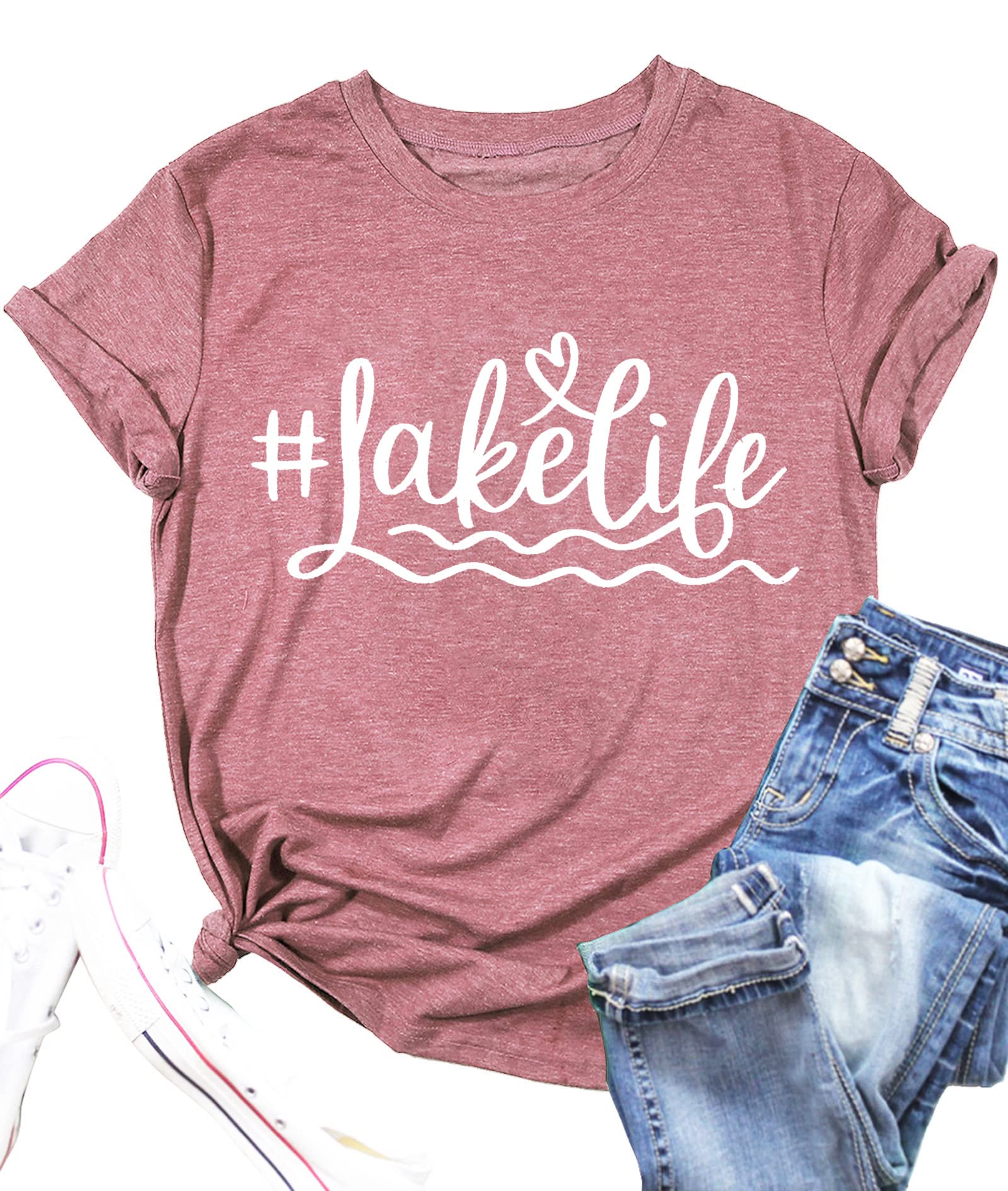 Lake Life Shirt Women Lake Graphic T Shirts Summer Vacation Beach Tshirt Casual Short Sleeve Tee Tops