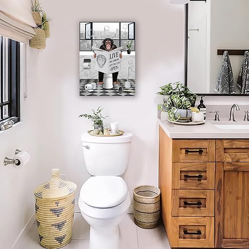 Vista 27 de PIMULSAA Póster divertido de burro sentado en el inodoro, lectura de periódico, arte de pared para inodoro y baño (marco, 8 x 10 pulgadas)