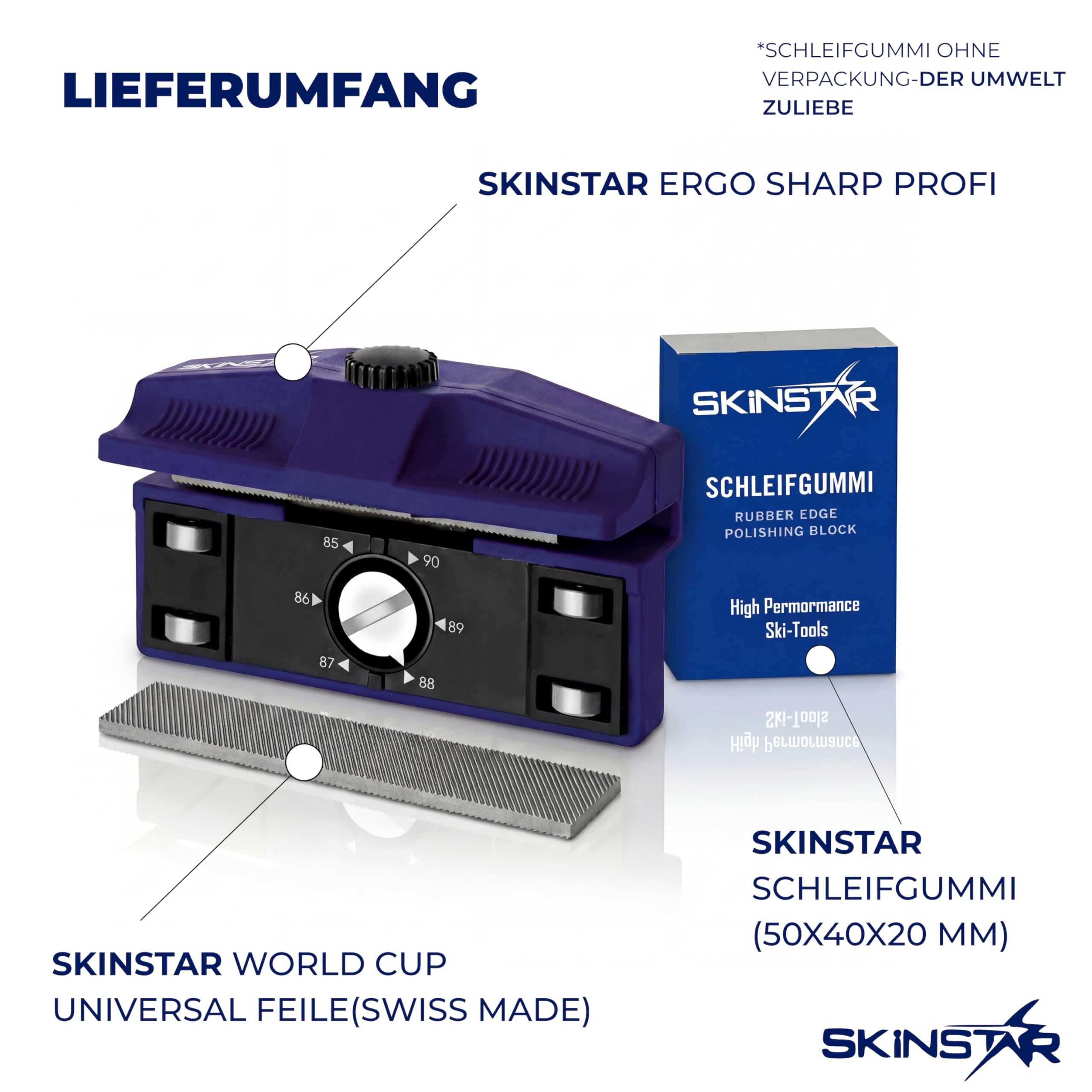 SkinStar Ergo Sharp Profi Edger Kantenschleifer 90-85 | Seitenkantenschleifer Fuer Ski & Snowboard | belagseitige Gleitrollen | inkl. Schleifgummi zum Entgraten | Made in Italy
