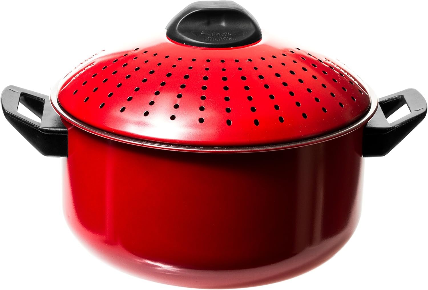 Imperial Home 4 Pc Pasta Pot with Locking Strainer Lid, Kitchen Set, Cooking Pot with Handle & Pasta Strainer, Nonstick Cookware, Red Stock Pot or Pasta Cooker Set, 2 Qt & 6 Qt, Red Color