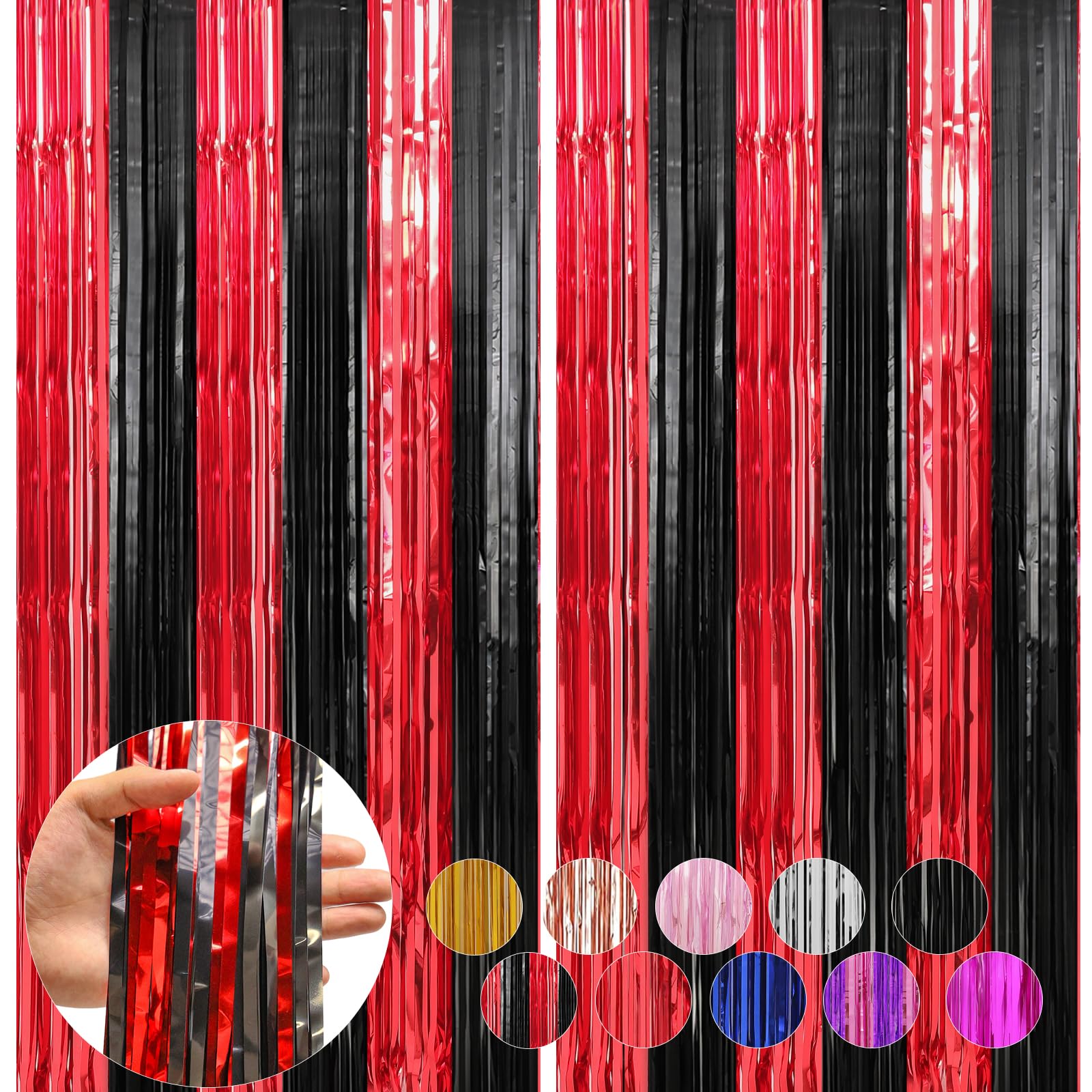 2 Pack Red and Black Foil Fringe Curtains Streamers Party Decorations 3.3 x 8.2 ft, Tinsel Curtain Fringe Backdrop for Parties, Door Fringe Birthday Streamers, Photo Booth Backdrops, Party Decor