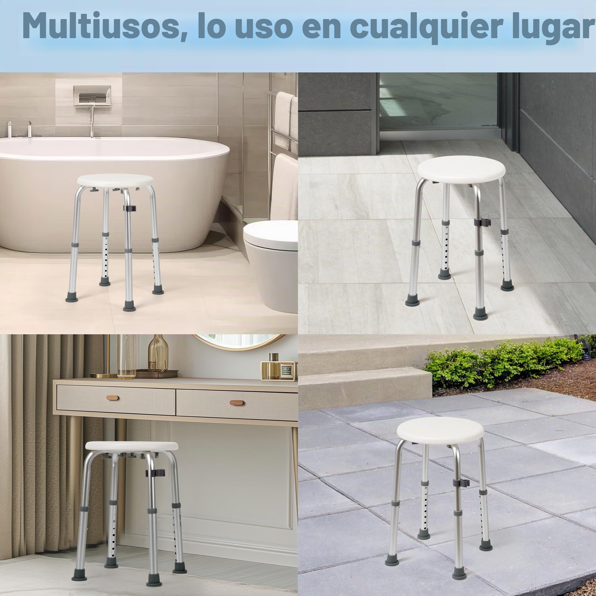 Careboda Taburete Ducha, 34-52cm, 136kg, Aluminio, Antideslizante