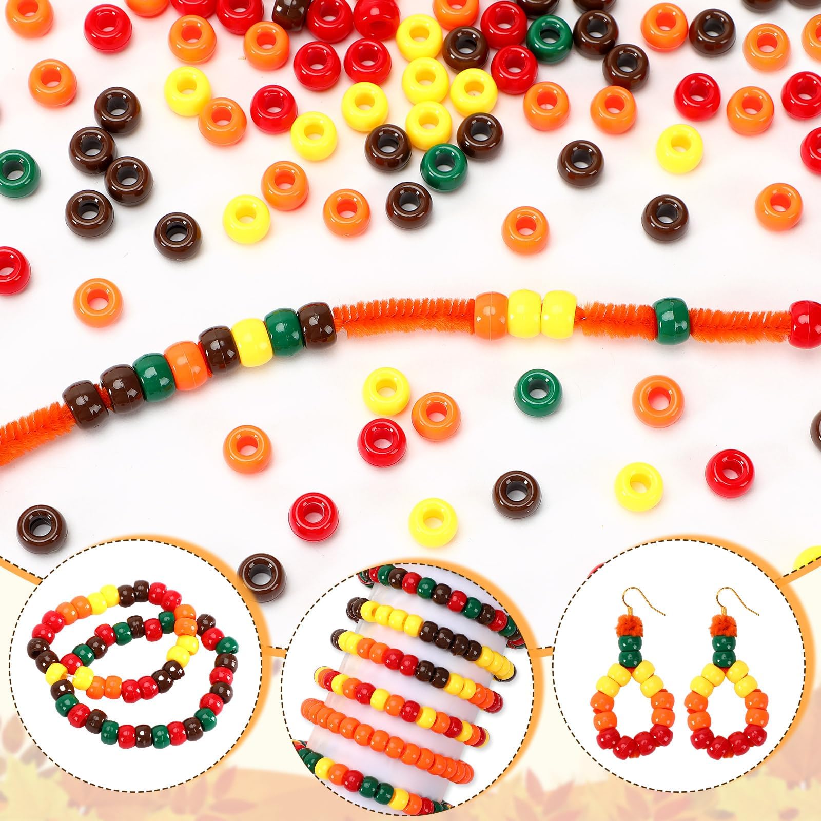 UPINS 1200 Pcs Fall Pony Beads - Autumn Thanksgiving DIY Crafts & Party Decoration Supplies, Multicolor for Fall, 0.35Inch*0.24Inch - Image 2