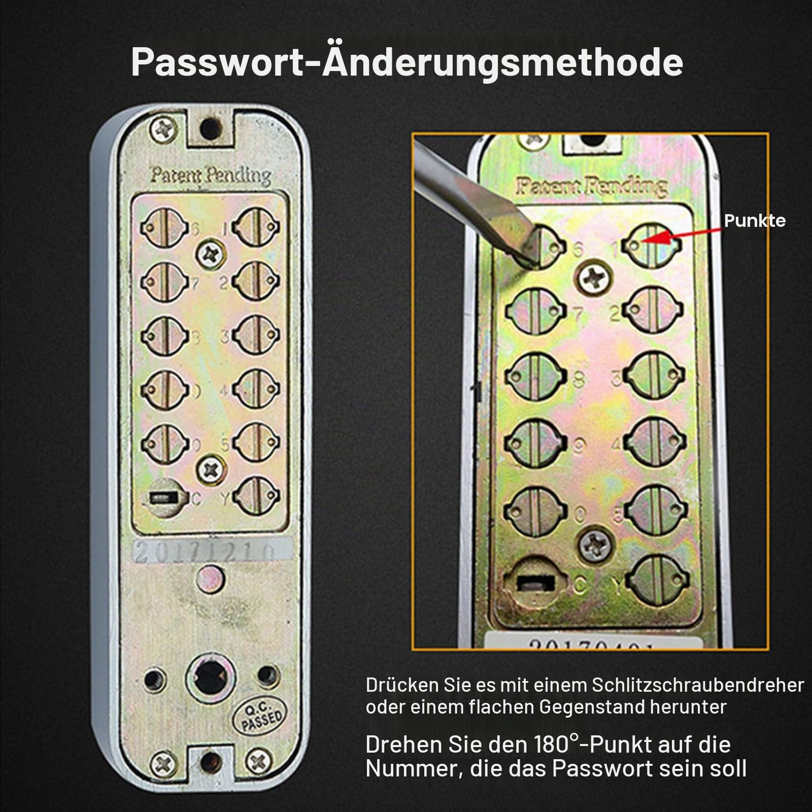 Türschloss Zahlencode Mechanisch, Wasserdichtes Schlüsselloses Türschloss, 1-11 Stelliger Kombinations Codeschloss, Zahlenschloss aus Zinklegierung für Außen, Haustür, Gartentor, Garagentor, Schwarz