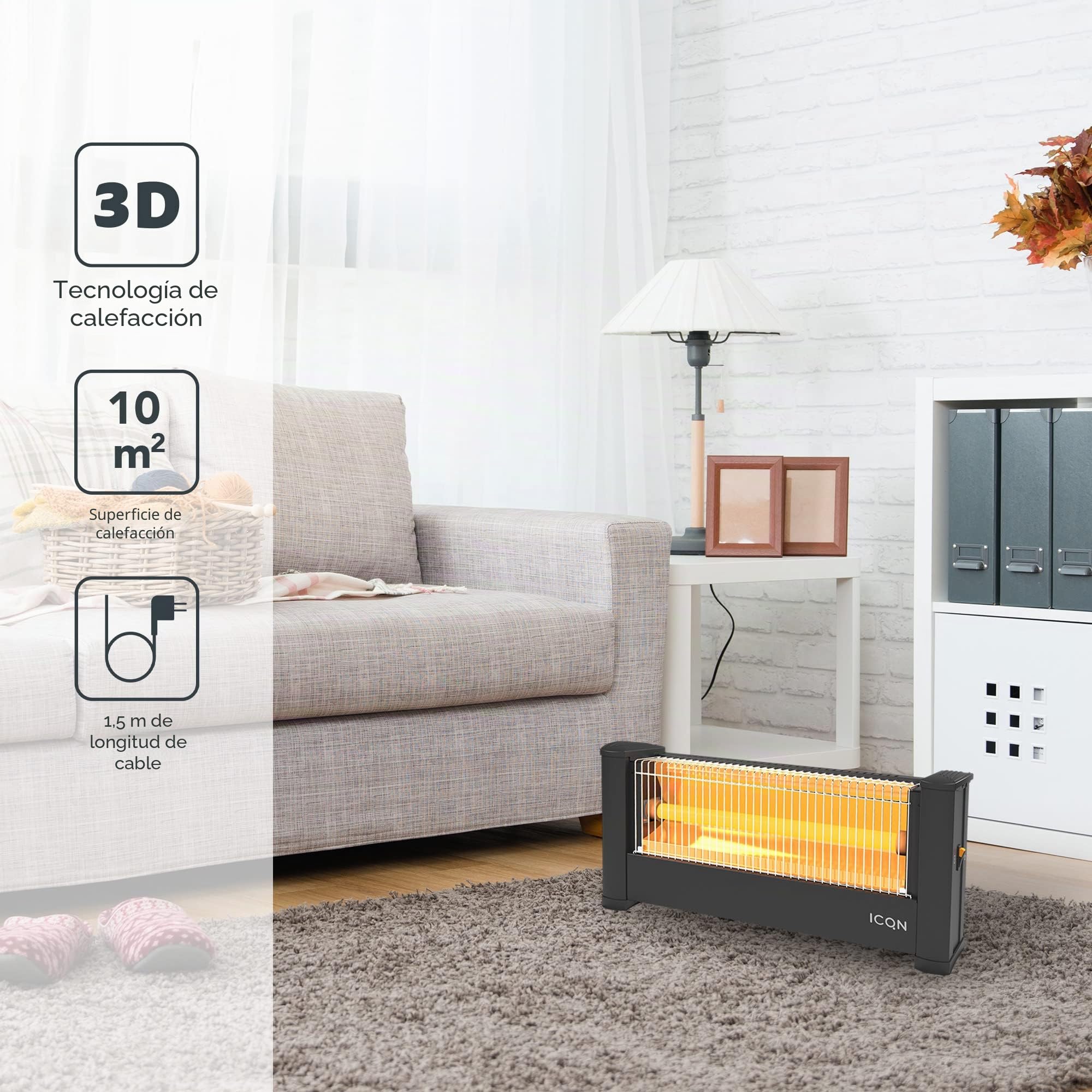 ICQN Estufa de pie por Infrarrojos | para Habitaciones de hasta 9 m² | 900 W | IP20 | calefacción eléctrica | Cable de 1,35 Metros | Calefactor para Oficina o casa | calefacción por Infrarrojos