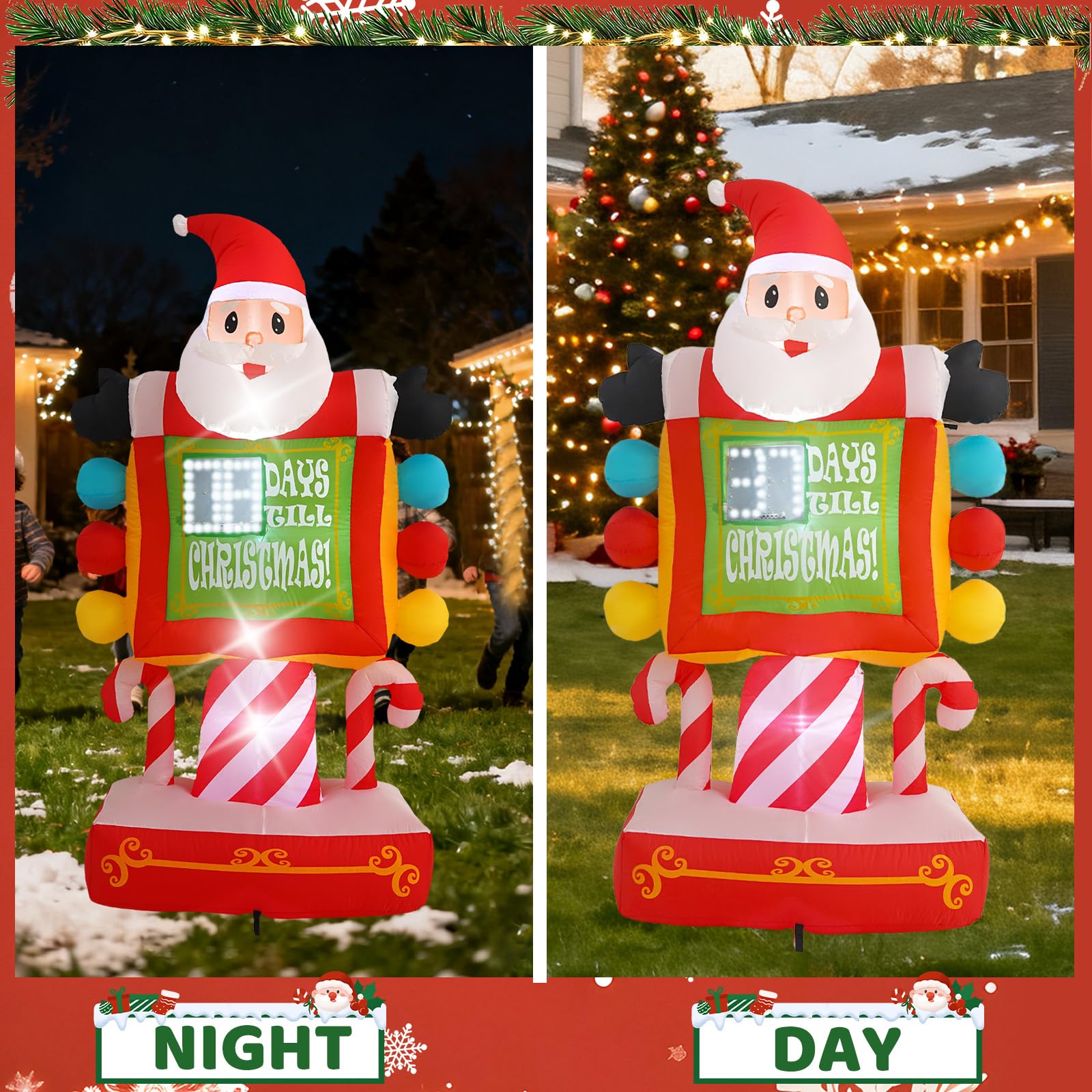 Panneau de rue gonflable de 2,1 m avec lumières LED intégrées, décoration de Noël gonflable pour pelouse, cour, jardin et terrasse