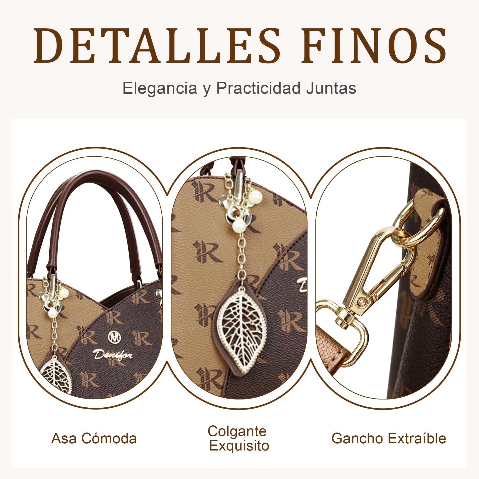 Bolsos Mujer Elegante Imprimir Bolsa de Mano Bolso de Hombro con Delicado Colgante Señora Bolso Bandolera para Compras Trabajar Viajes Cuero PU Marrón C