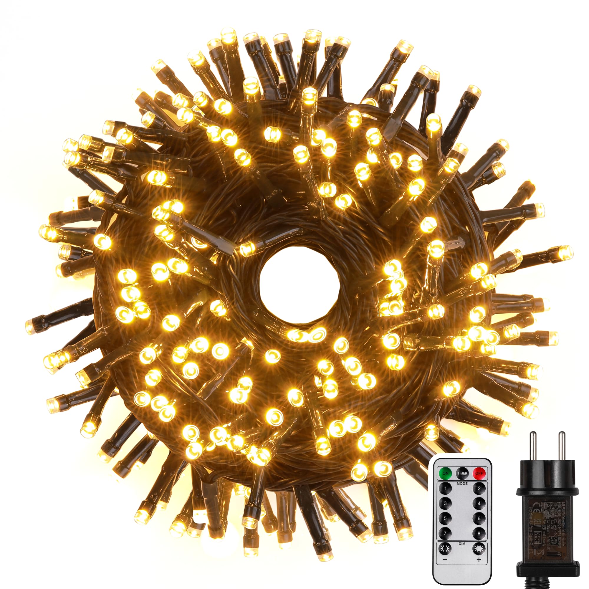 Tacobey Luces Arbol Navidad Blanco Cálido - 20M 200 LED Guirnalda Luces con Control remoto, 8 Modos, Impermeable, Decoración Arbol Navidad Exterior Interior