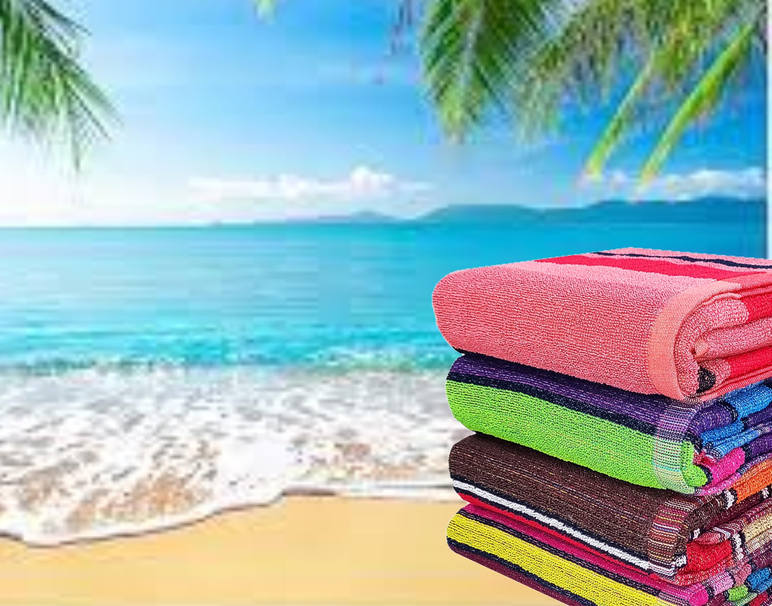 BolBom*S Terry Beach Towel, 100% Pure Cotton Towels Soft & Thick