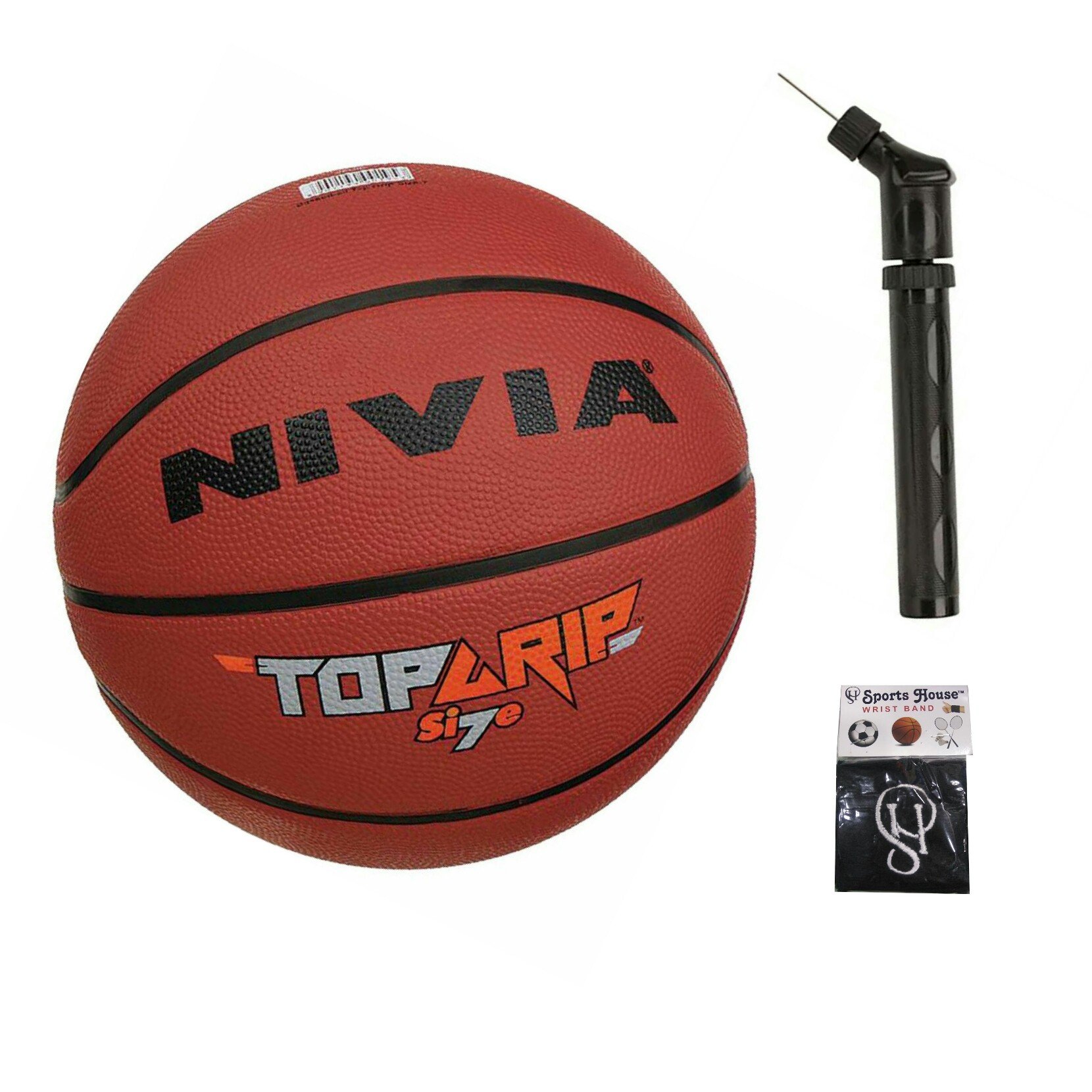 Nivia Synthetic Rubber Top Grip Basketball Size - 7 + Ball Pump Double Action with Sports House Cotton Wrist Band (Multicolor) (B07F7L9ZF8) Amazon Price History, Amazon Price Tracker