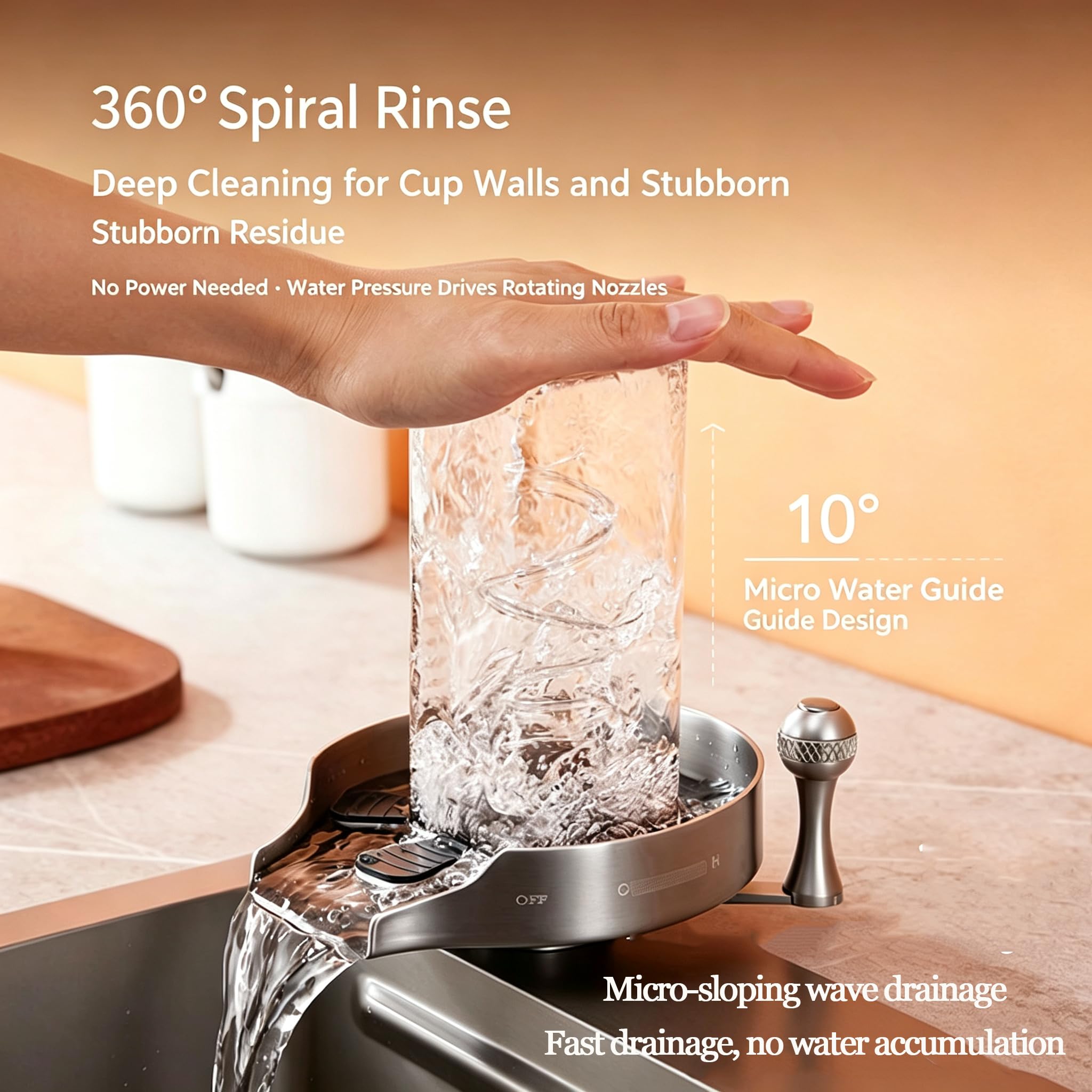 Escurridor De Vasos para Fregadero De Cocina, Estropajo De Acero Inoxidable para Tazas, Diseño De Drenaje con Inclinación Suave De 10°/Agua Fría Y Caliente, Limpieza Envolvente De 360°