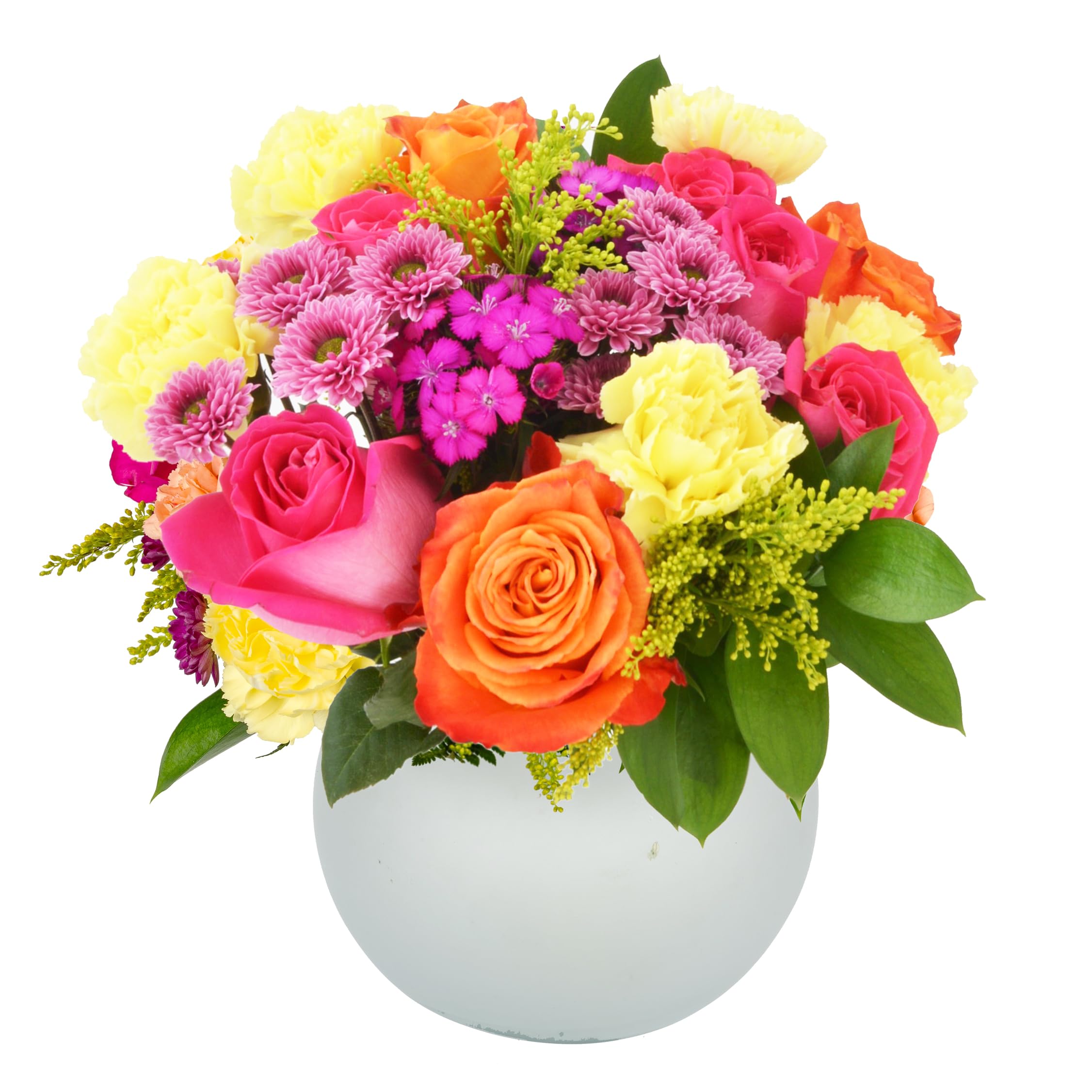 Everlasting Fling in Opal Vase| Pink, Orange Aquabloom | Arabella Bouquets | Real Fresh Flowers for Delivery, Gift for Birthday, Congratulations, Anniversary, Thank You, Mother's Day