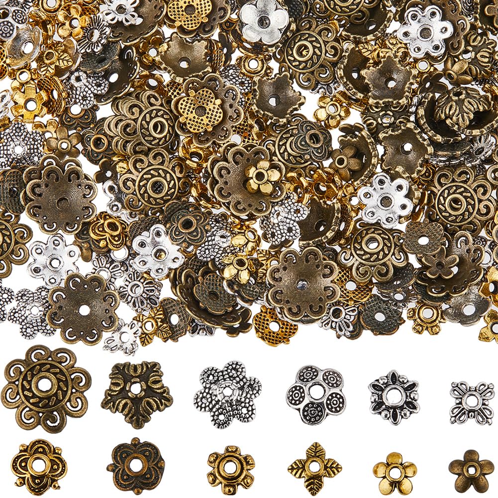 SUNNYCLUE 1 doos 360 stuks 12 stijlen zilveren bloem kralen metalen