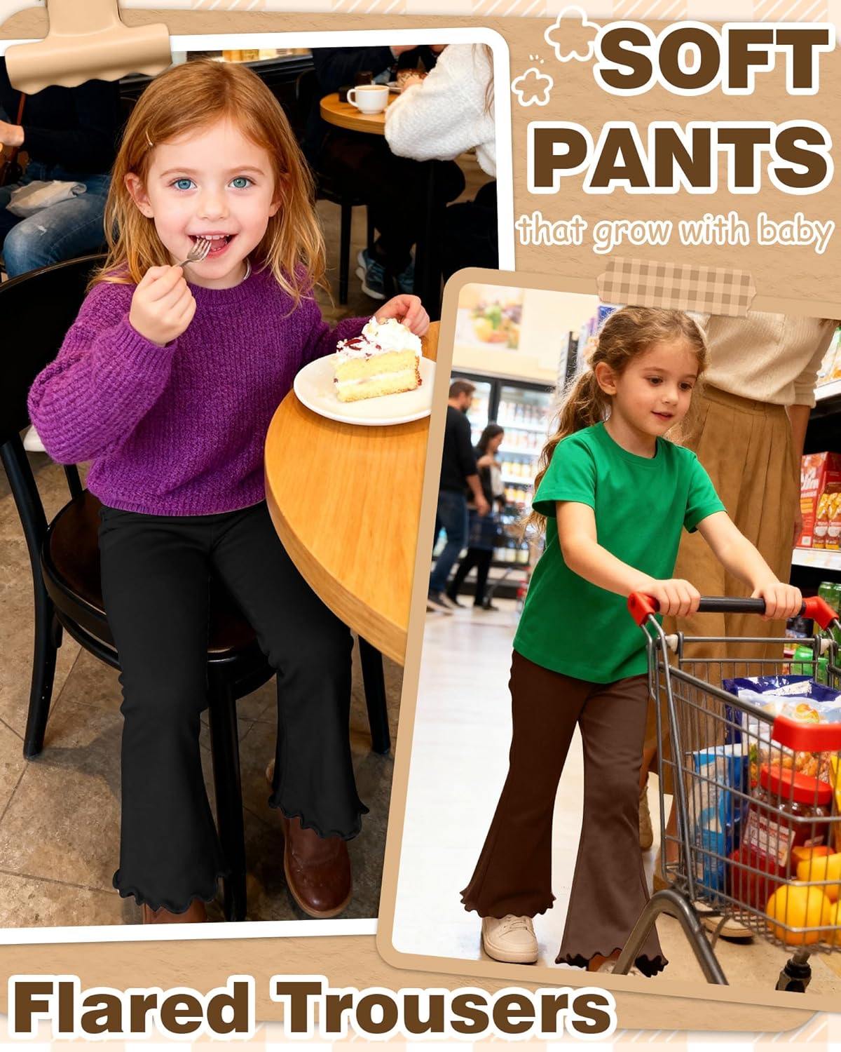 3 Pack Flare Pants for Baby Girls Toddler Lightweight Straight Leg Bell Bottoms Infant Stretchy Ruffle Leggings - Image 3