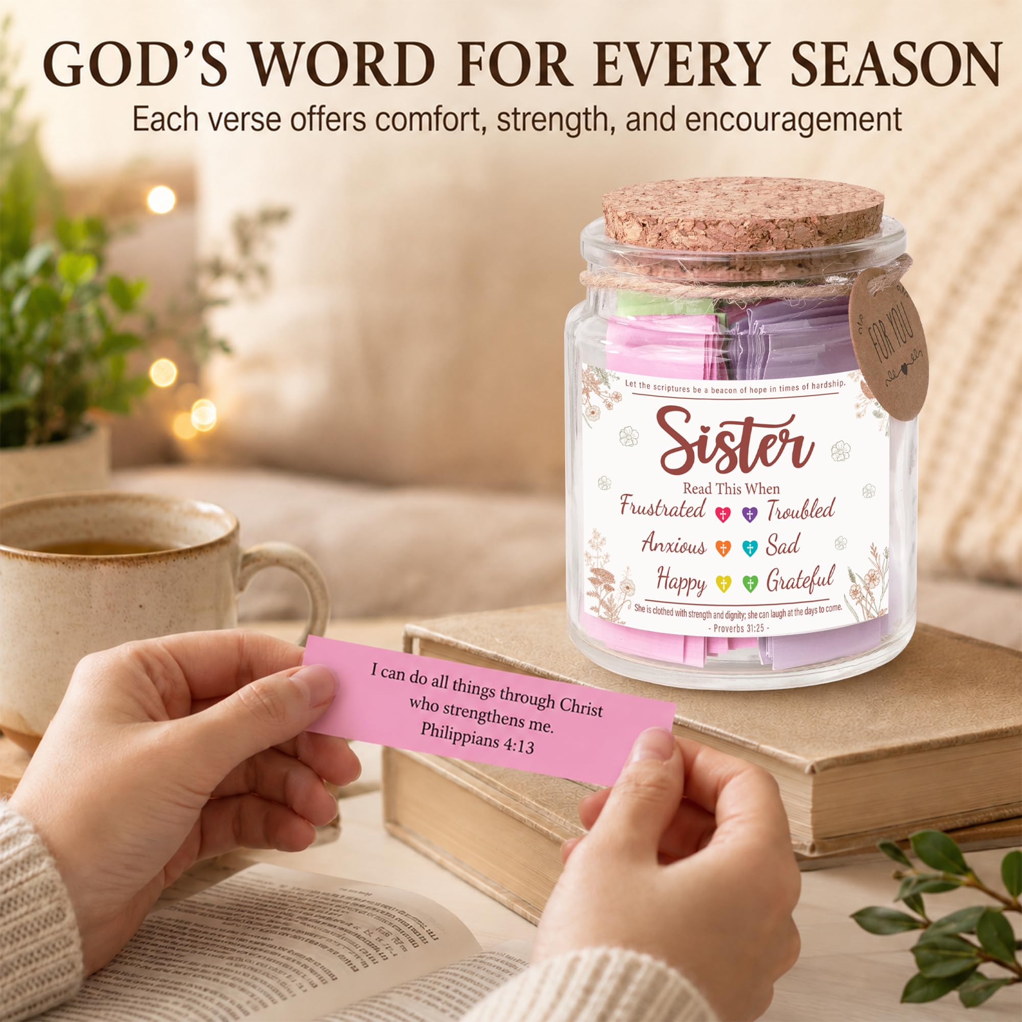 Bible Verses Jar for Sister – Graduation Day Gifts for Sister, Birthday Gifts for Sisters, Christian Gift for Women, Girls