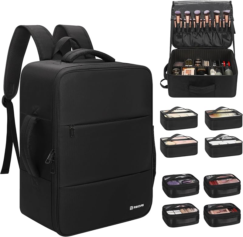Mochila para maquiagem Relavel com 8 bolsas transparentes e divisórias, 40,64 x 31,75 x 17,78 cm