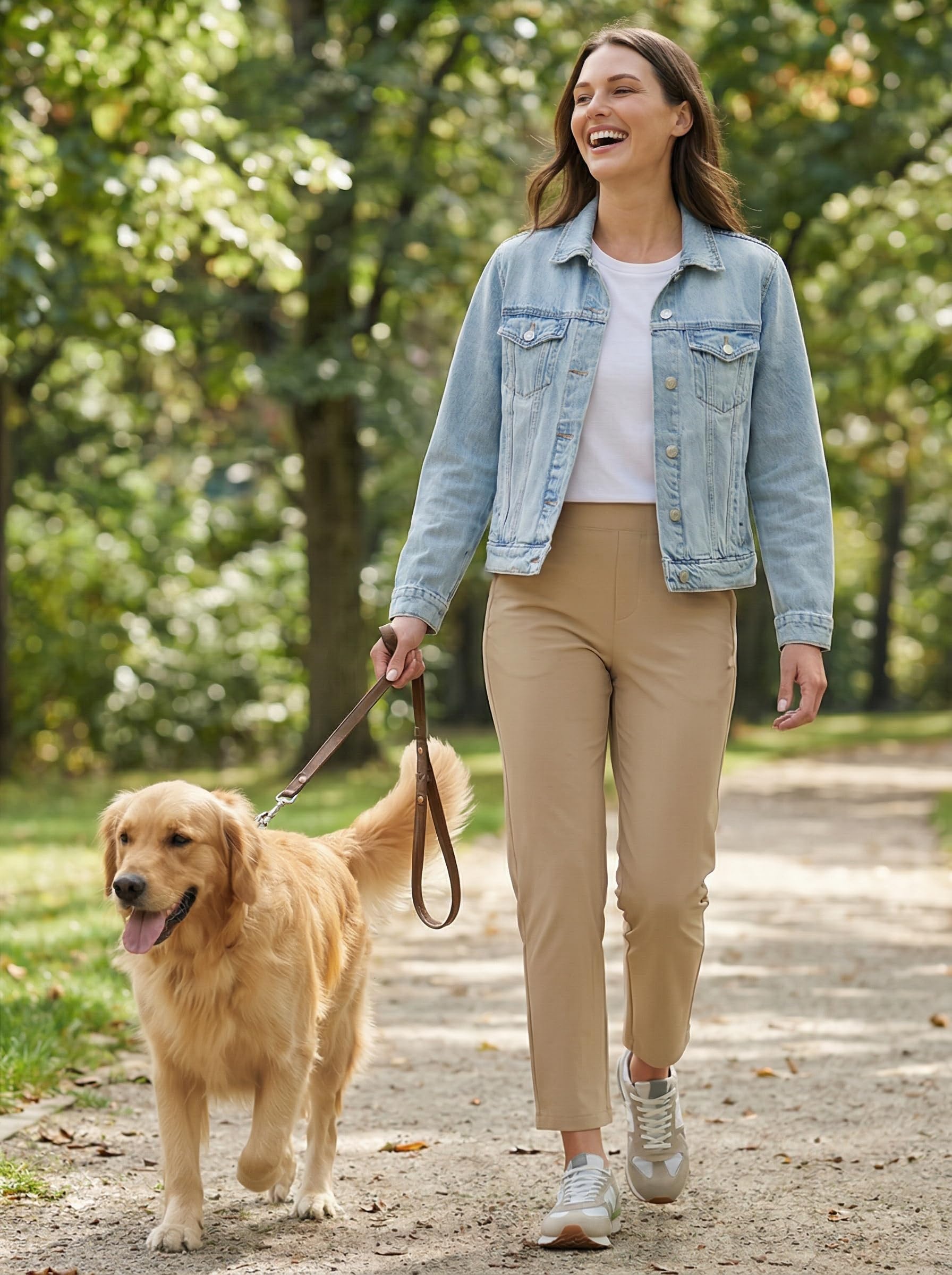Libin Pantalones de golf para mujer, elásticos, de viaje, de cintura alta, bolsillos con cremallera, pierna recta, suaves, ligeros
