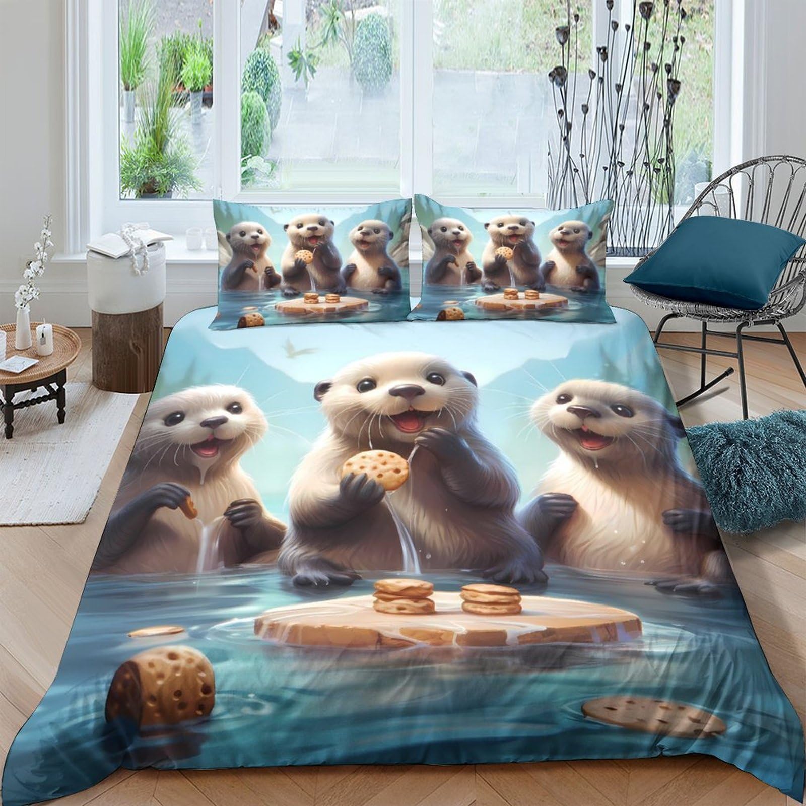 Ctjqhvkz Style-1 3D Printed Cute Otter River Fitted Sheet Microfiber Soft Anti-Slip Animal Bed Cover For Bedroom Dorm Mattress Decor Single（135X200cm）