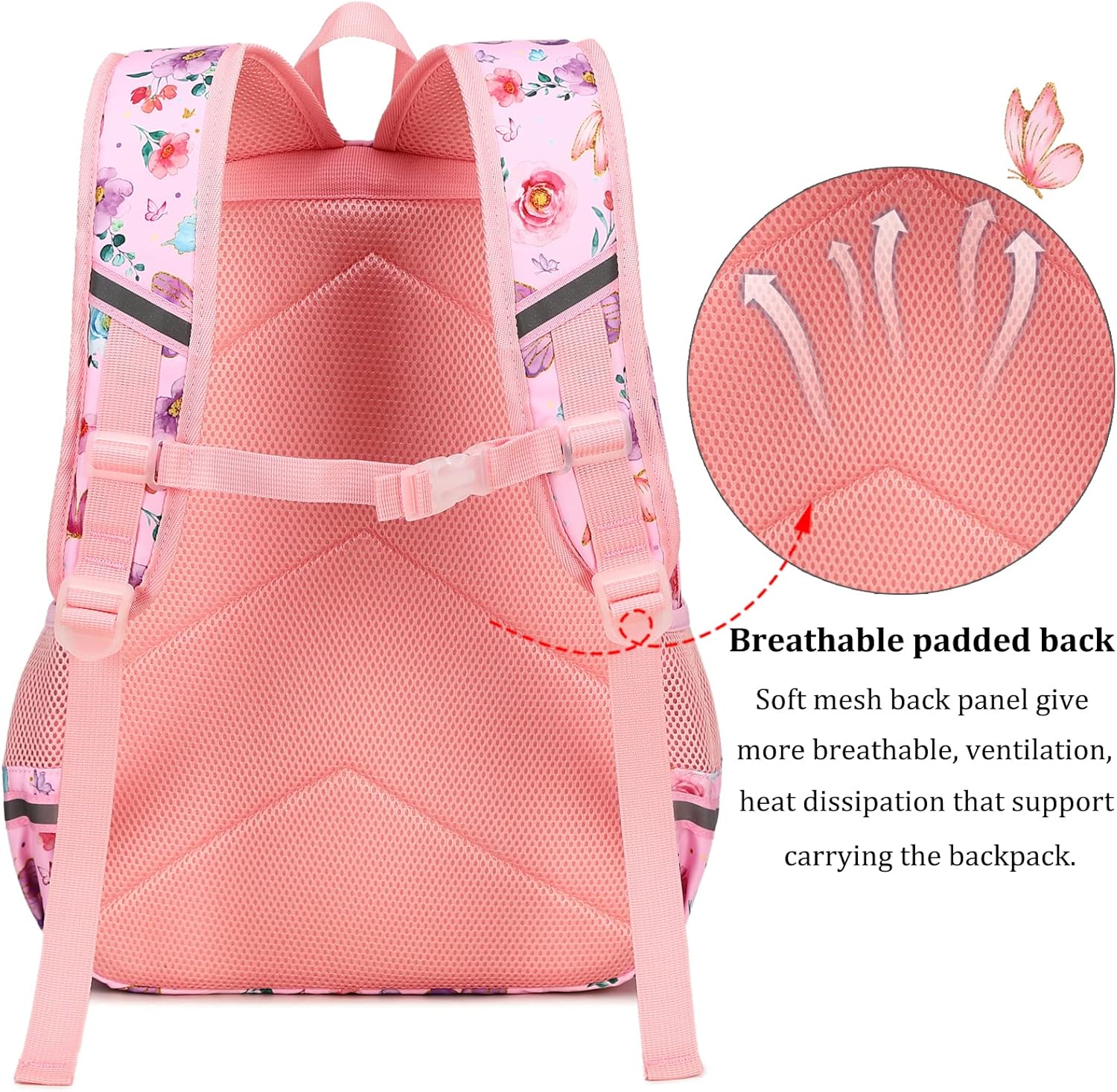 DSIUE Kids Backpack for Girls Elementary BookBags Teens Middle School Backpack with Lunch Box Butterfly Purple - Image 6