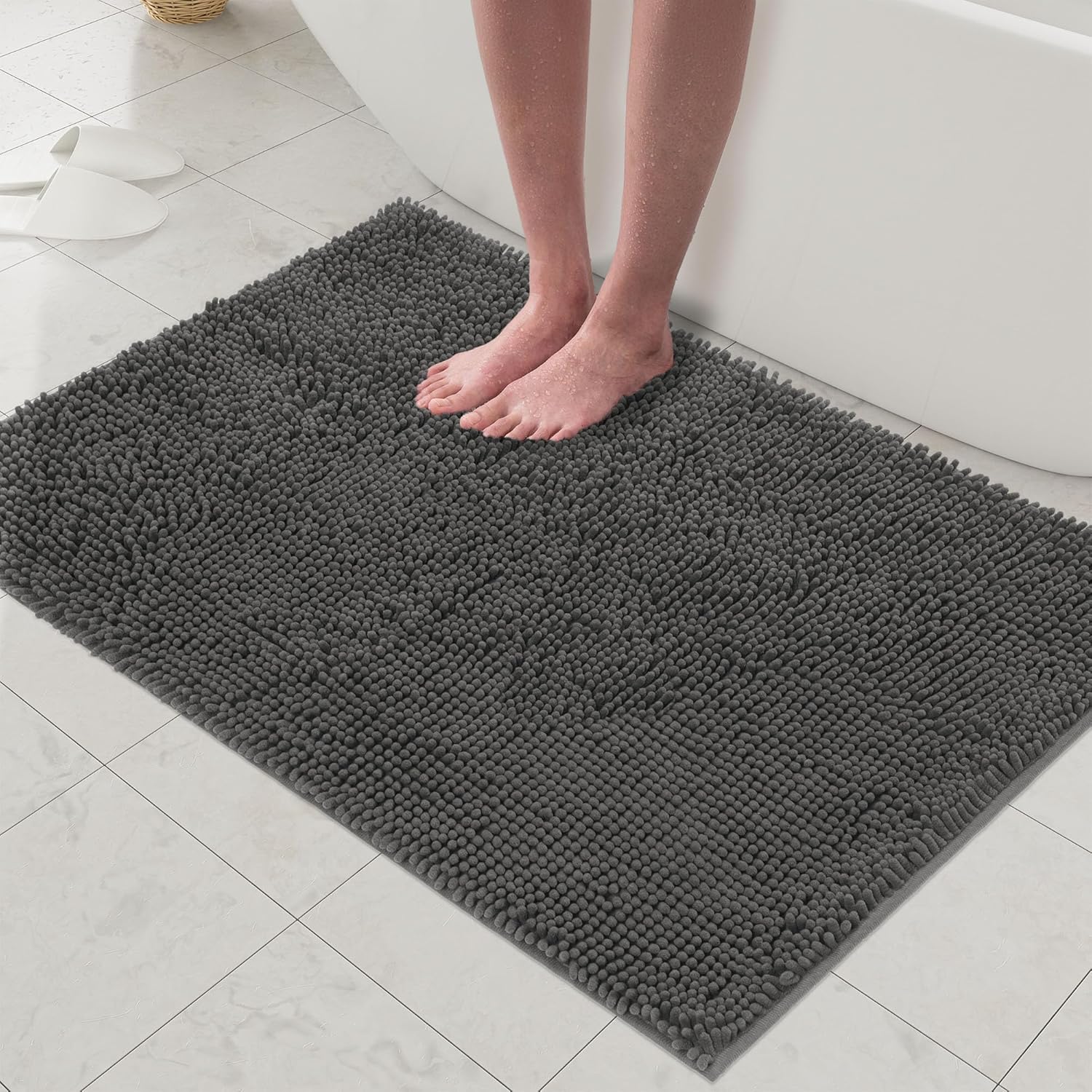 Bath Rug Mat,Extra-Soft Absorbent Chenille Bathroom Mats, 48" x 36" Non-Slip Rubber Backing, Large Washable Bath Mat for Bathroom Floor, Home Decor Accessories, Grey - Image 2