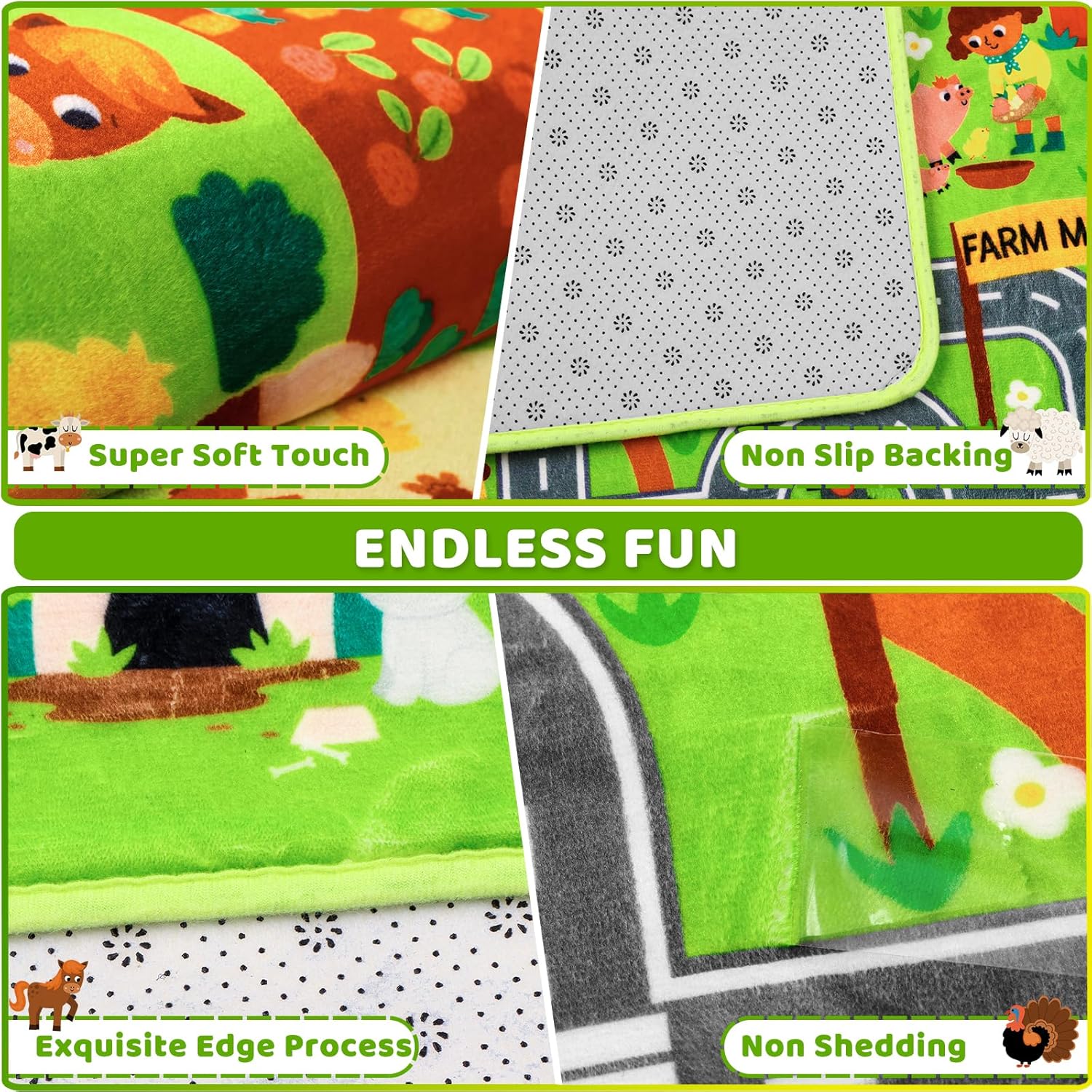 2 Pack Kids Rug Play Mat for Toy Cars,39.4"×59" City Life 3D Road Traffic + 39.4"×59" Farm Life Road Traffic Car Rug