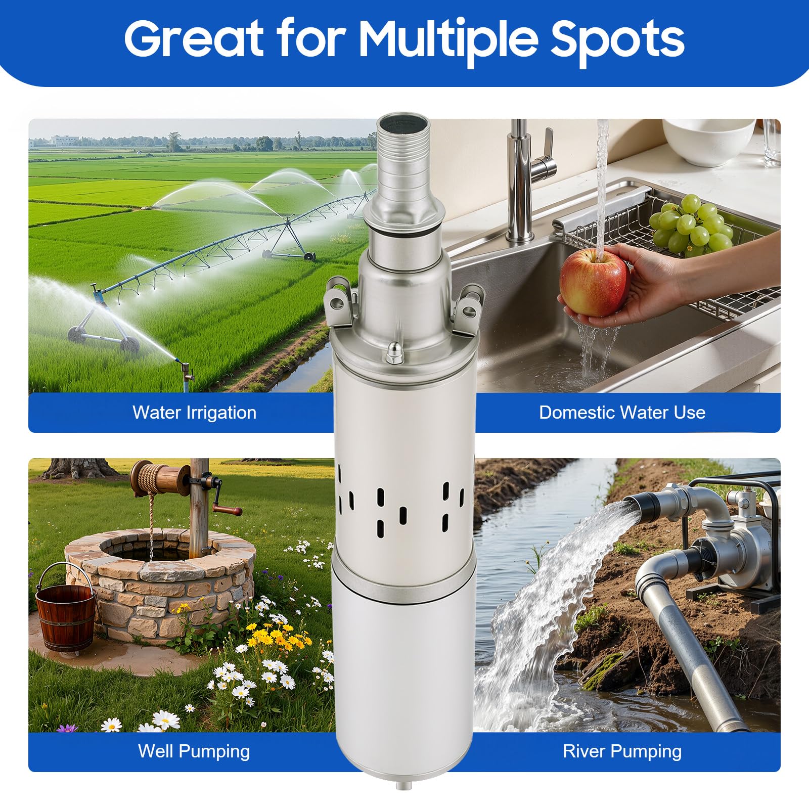 Tiefbrunnen - Pompa dell'acqua solare da 200 W, 24 V, in acciaio inox
