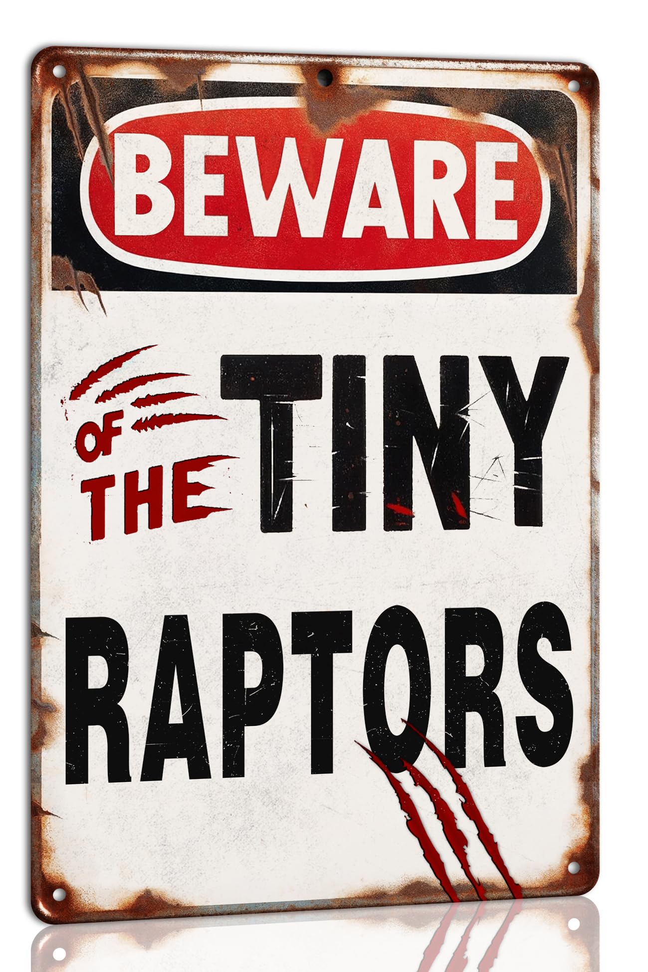 SMAZDFXX Beware of the Tiny Raptors Metal Tin Sign Funny Chicken Coop Sign Chicken Coop Accessories Outdoor Chicken Farmhouse Farm Sign Yard Decor 8"x12"