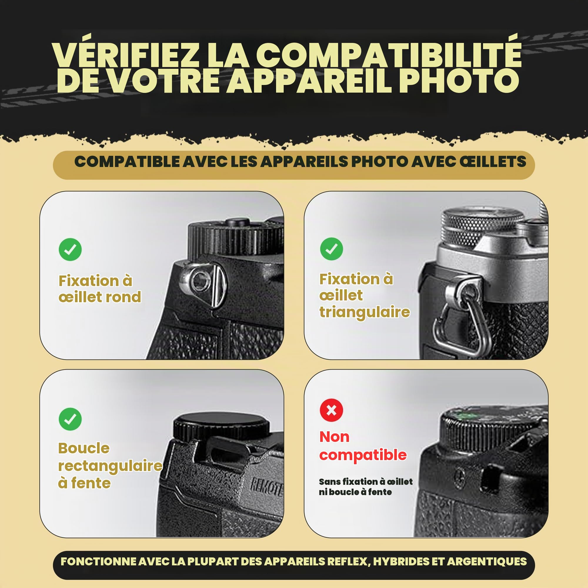 Lumiere & Co. Sangle de vélo magnétique à 3 points pour appareil photo, clip magnétique à dégagement rapide