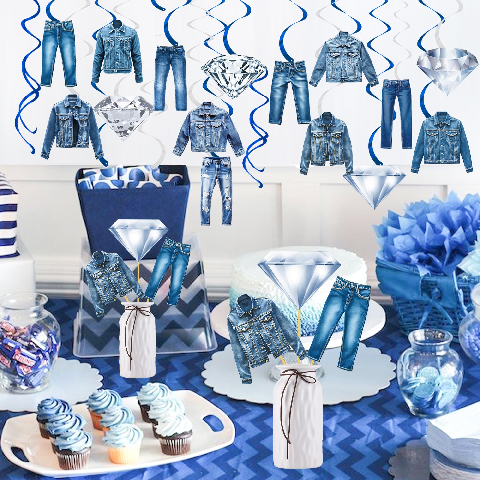 Amazon.com: Denim and Diamonds Hanging Swirls 20PCS Denim and Diamonds Party  Decorations Denim Jacket Hanging Cutout Streamers Denim Birthday Party  Decorations for Blue Jeans Bachelorette Party Supplies : Home & Kitchen
